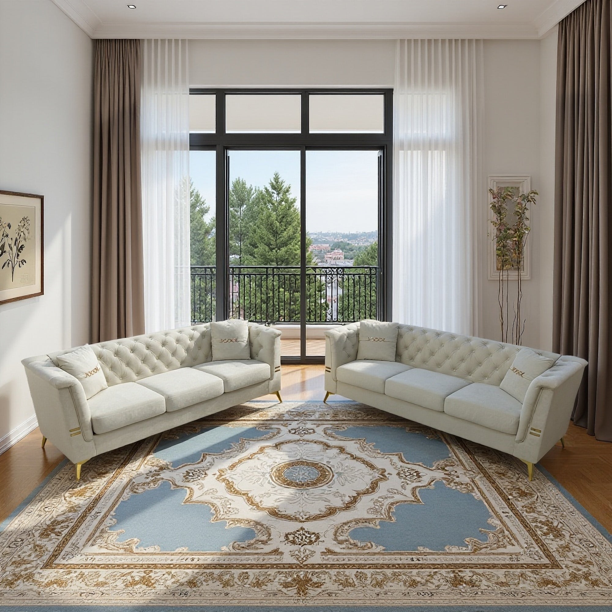 Modern Velvet Upholstered Sofa Set of 2