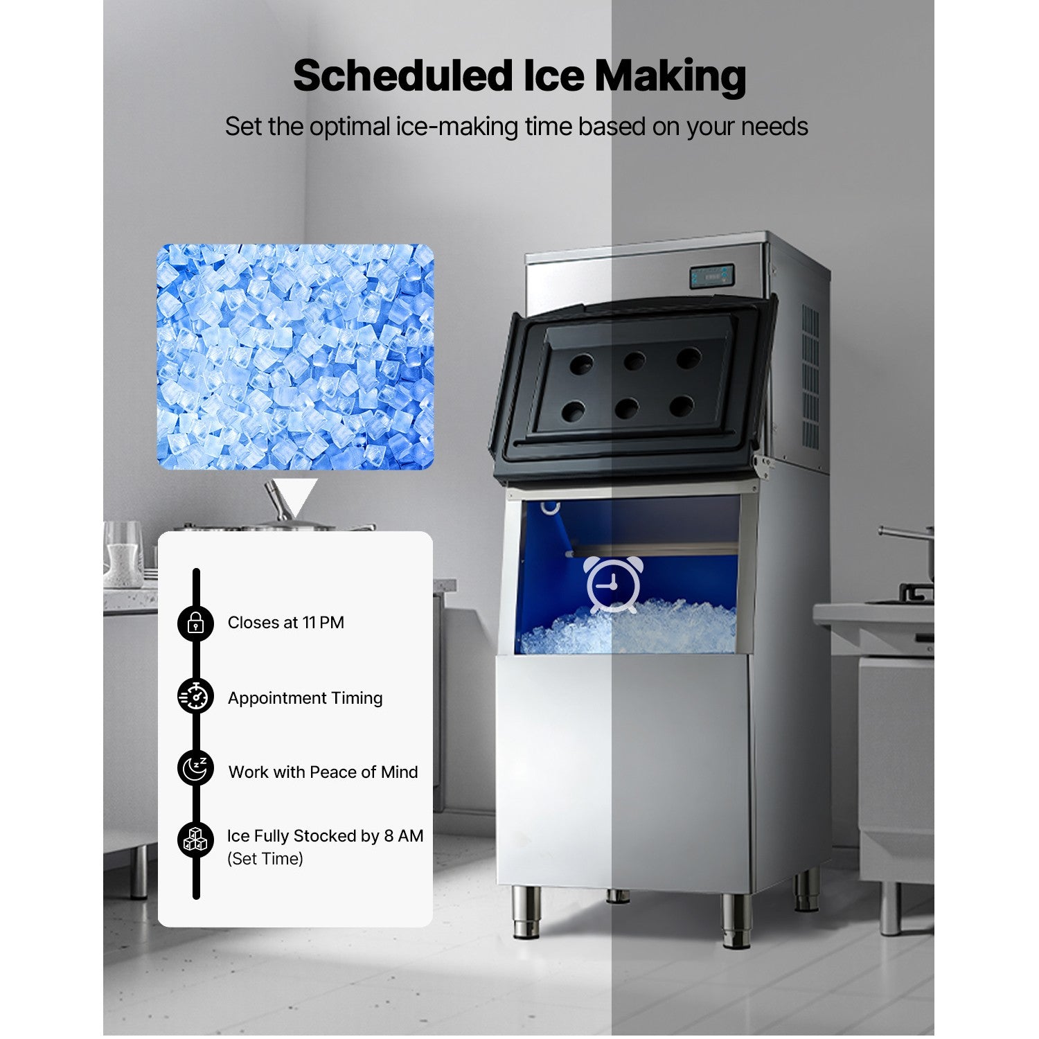 Uimoso Commercial Ice Maker 650LBS/24H Industrial Ice Machine Self-Cleaning