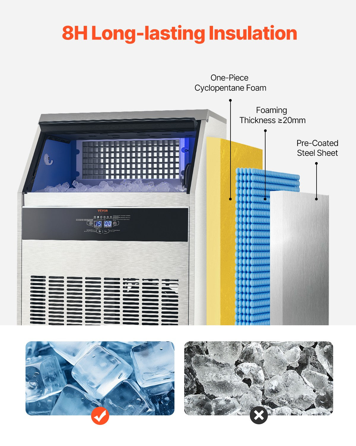 VEVOR Commercial Ice Maker Freestanding Cabinet Machine 265Lbs/24H 126 Ice Cubes