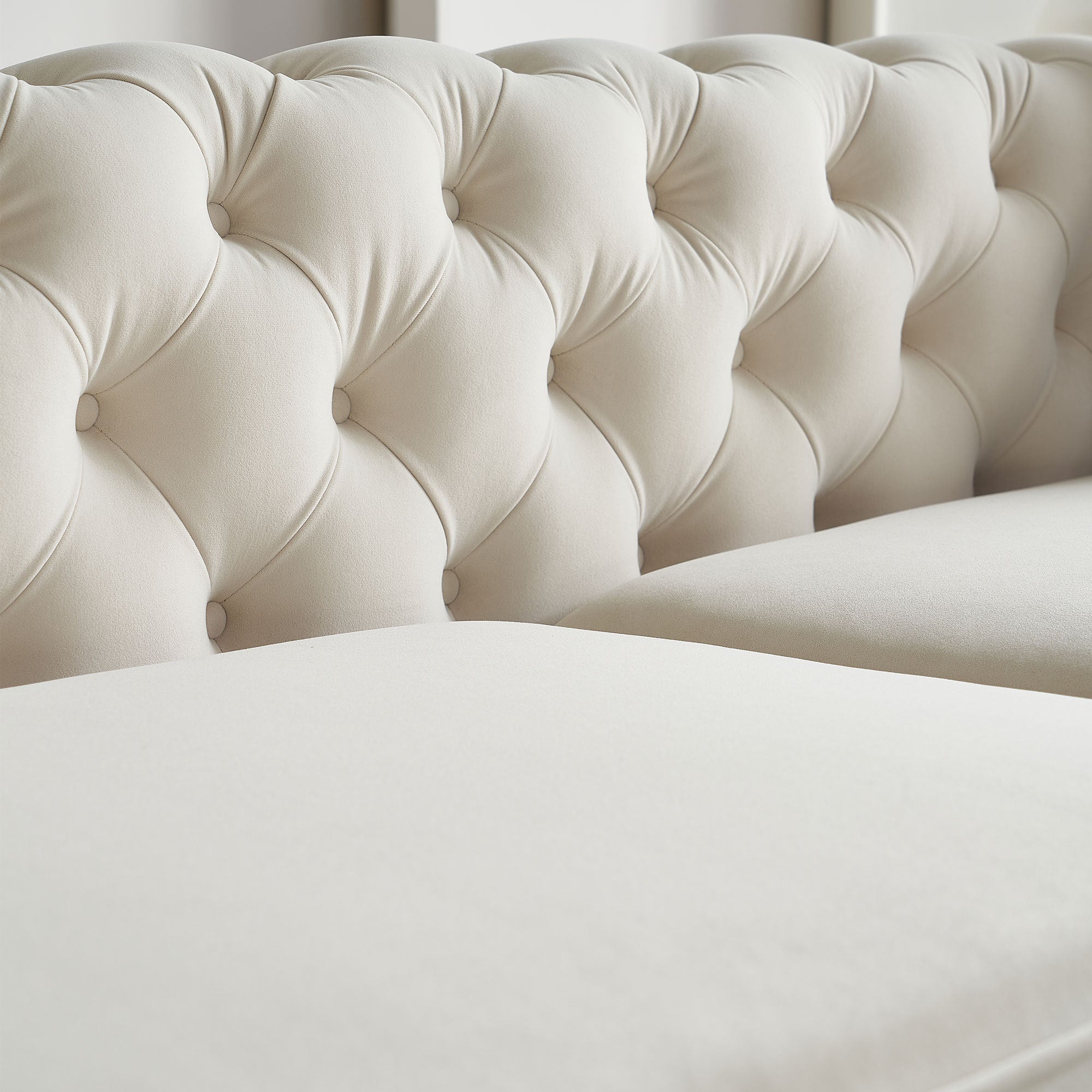 86'' W Luxury Modern Tufted Sofa with 2pcs of toss pillows for Living Room ,Bedroom,Beige Color