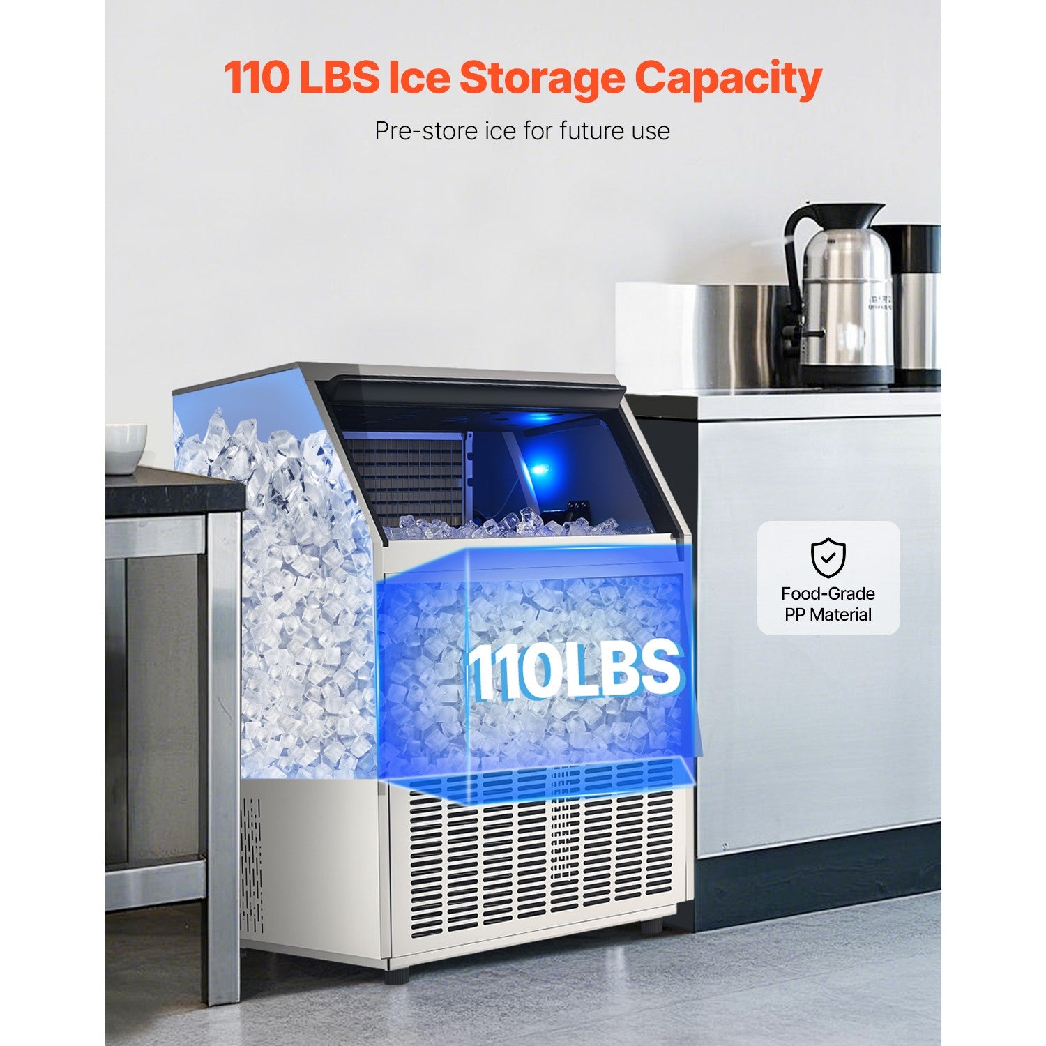 440Lbs/24H Commercial Ice Maker Freestanding Built-In Ice Machine W/Water Pump