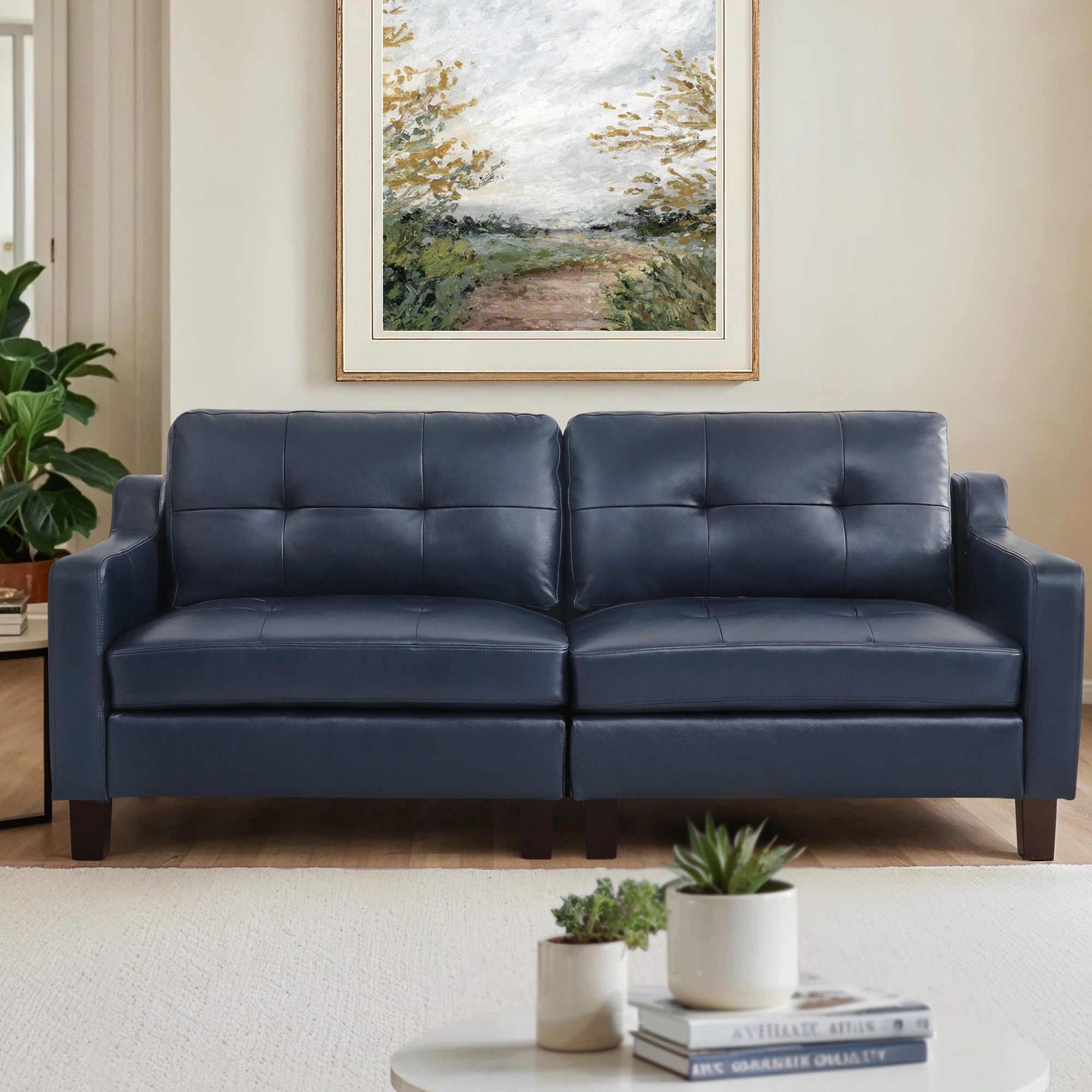 Genuine Leather Sofa Tufted Sectional Couch with Removable Cushions