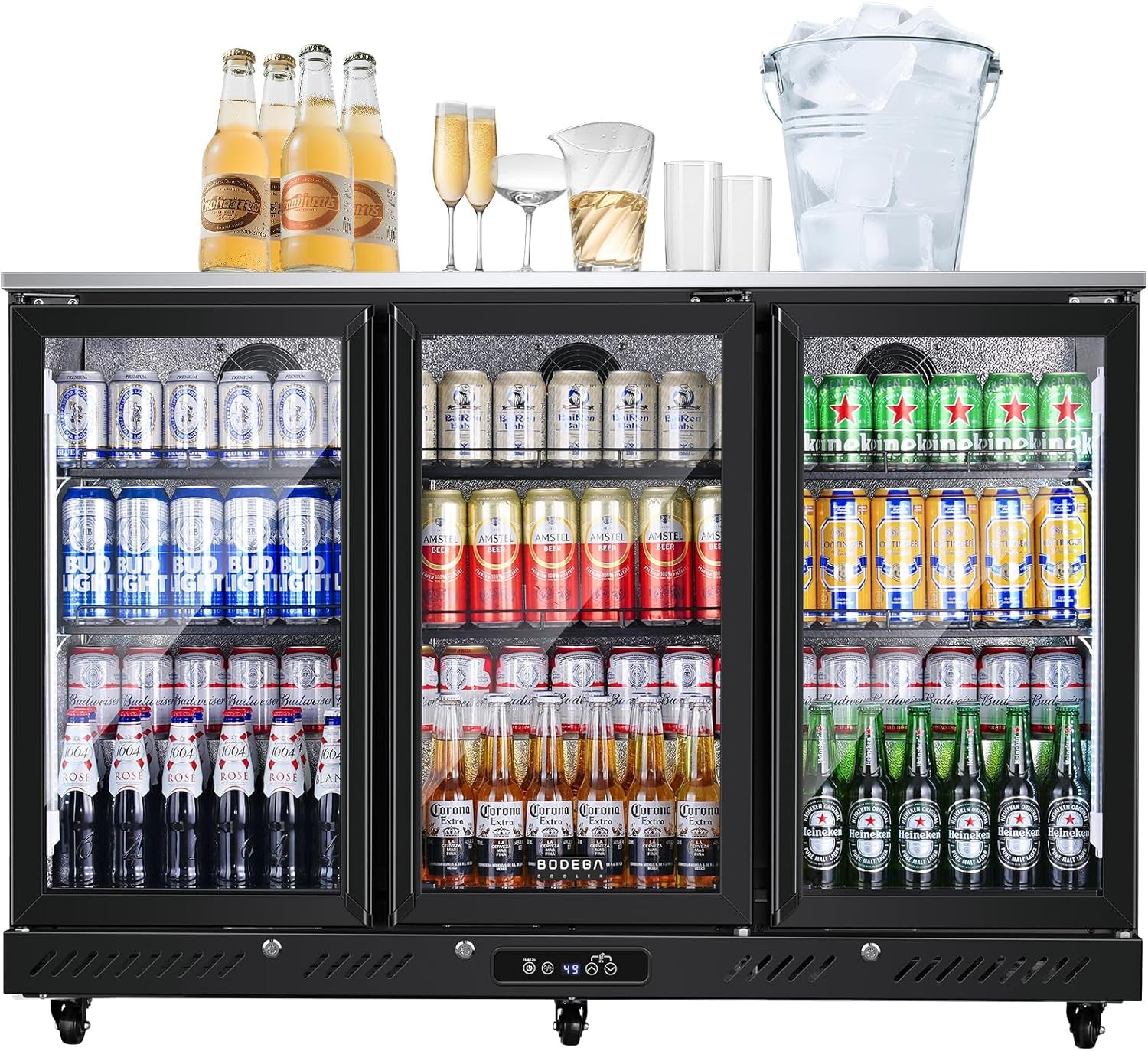 COOLER Commercial Bar Cooler with 3 Glass Doors,12 Cu.Ft Counter Height Back Bev