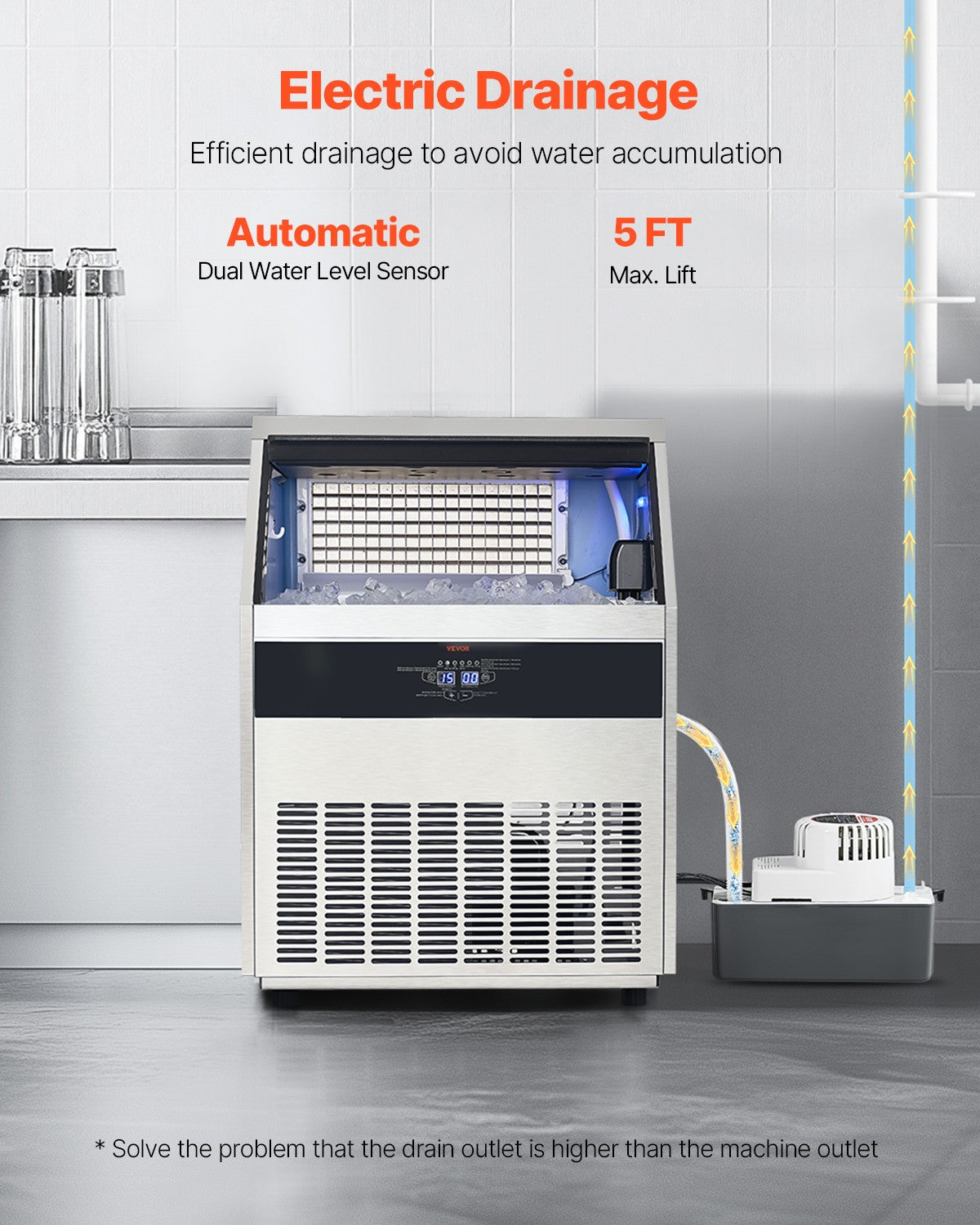 VEVOR Commercial Ice Maker Freestanding Cabinet Machine 265Lbs/24H 126 Ice Cubes
