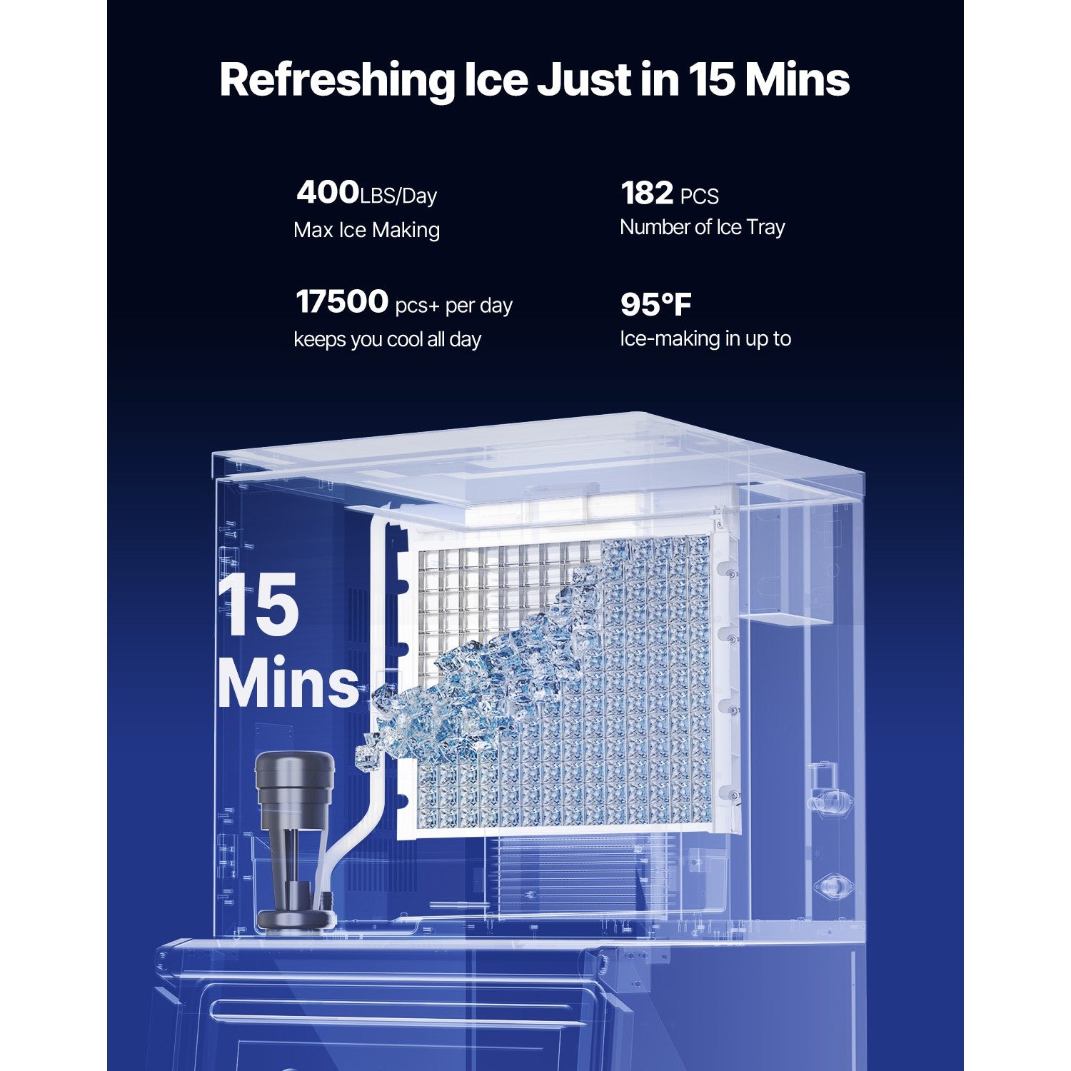 Uimoso Commercial Ice Maker Machine 400LBS Daily Output with 300LBS Storage