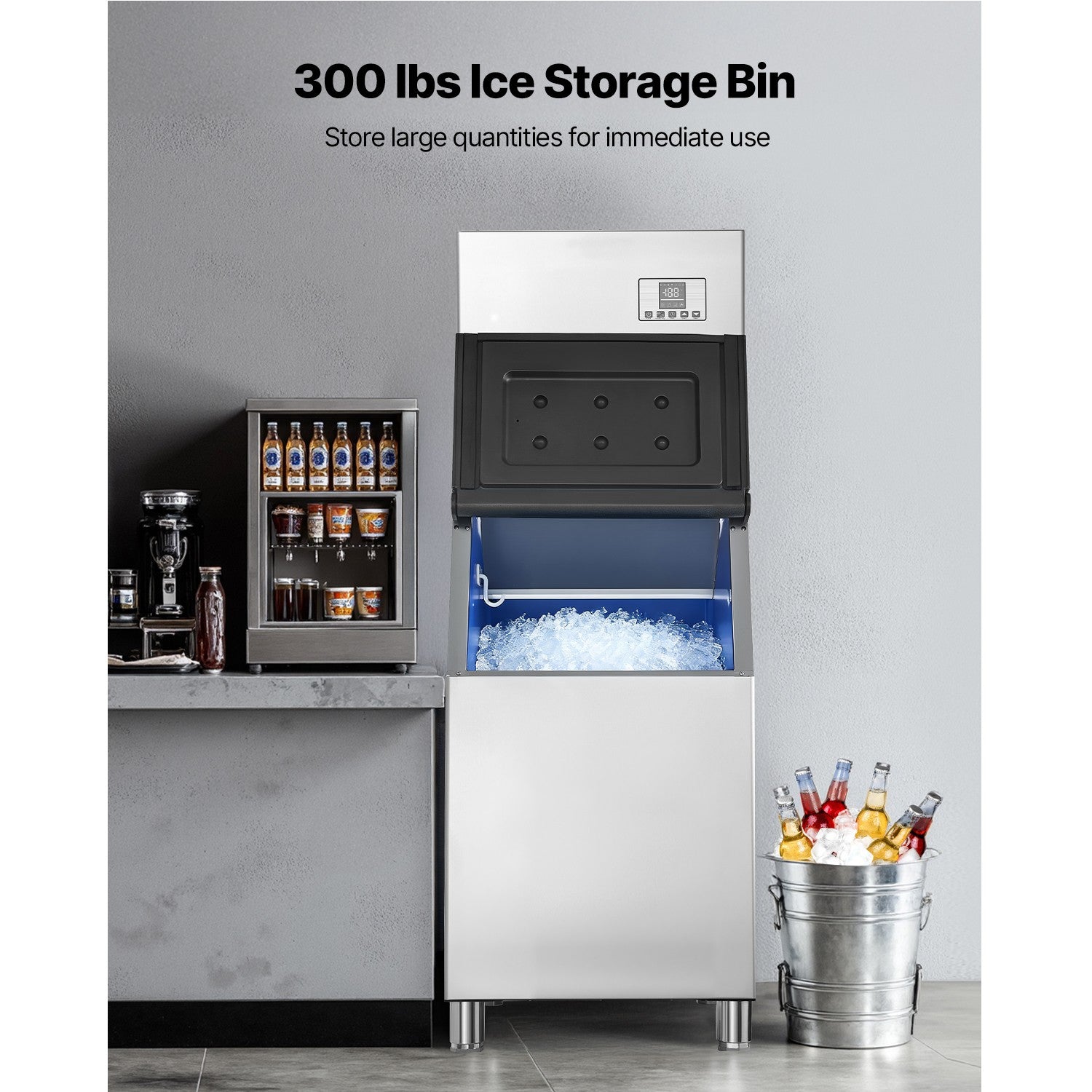 Uimoso Commercial Ice Maker Machine 400LBS Daily Output with 300LBS Storage