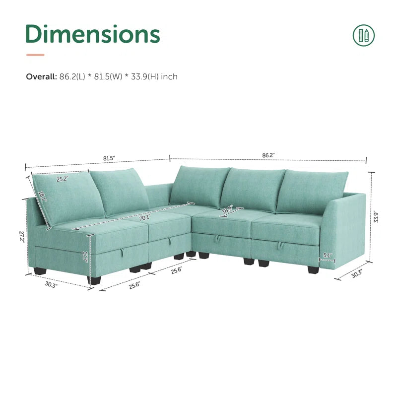 L-Shaped Modular Sectional Couch Reversible Modular Upholstered Sofa
