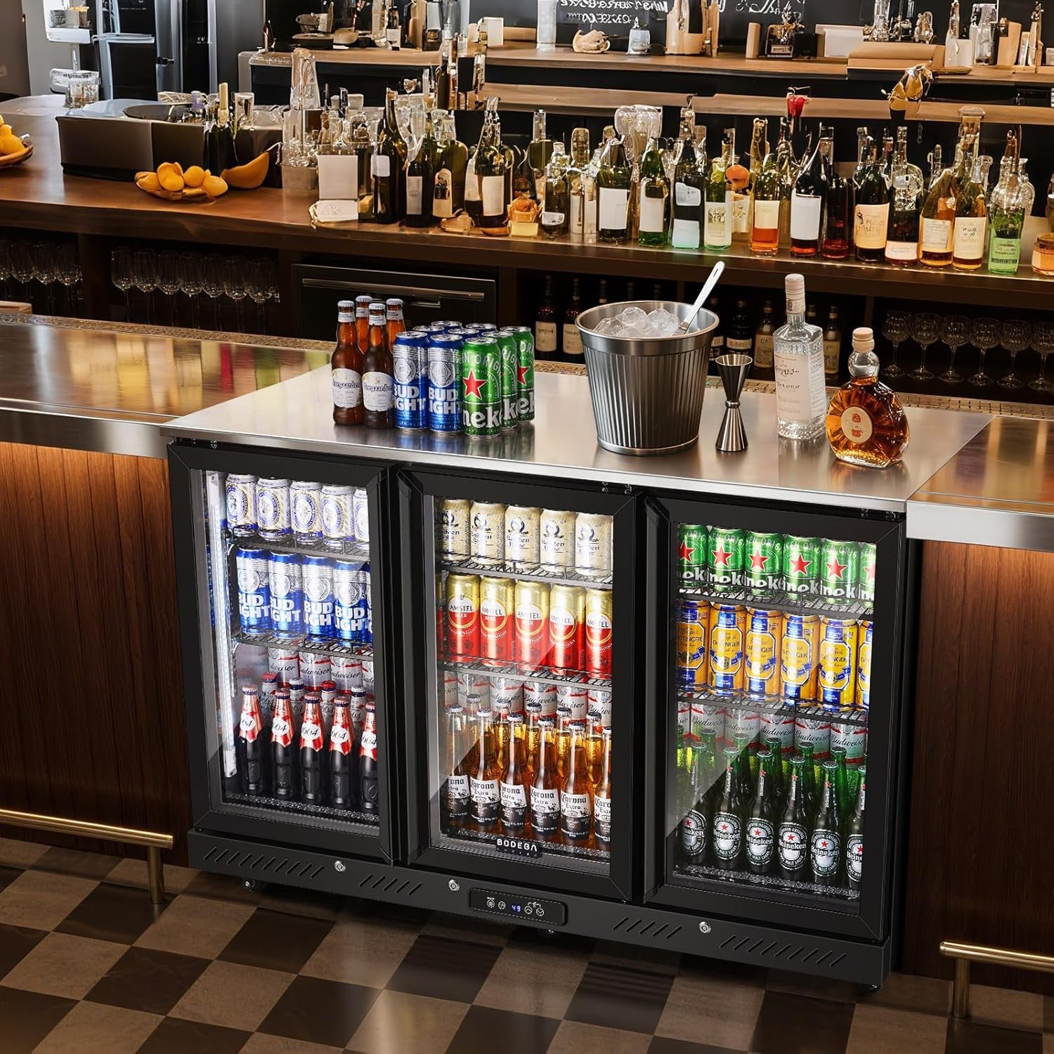 COOLER Commercial Bar Cooler with 3 Glass Doors,12 Cu.Ft Counter Height Back Bev