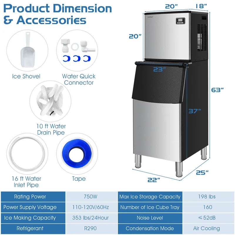 353 Lb. Daily Production Cube Ice Freestanding Ice Maker