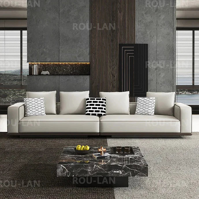 Bonney Rou-Lan Tofu Block Leather Sofa — First Layer Cowhide Minimalist Corner Sofa for Modern Living Spaces (260/300/340CM)