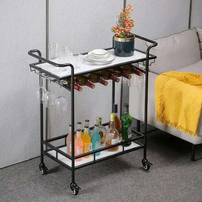 DecorBites™ Drinks Trolley with Wine Rack, Glass Holder, Cup Holder, 2 Racks - Black Gold