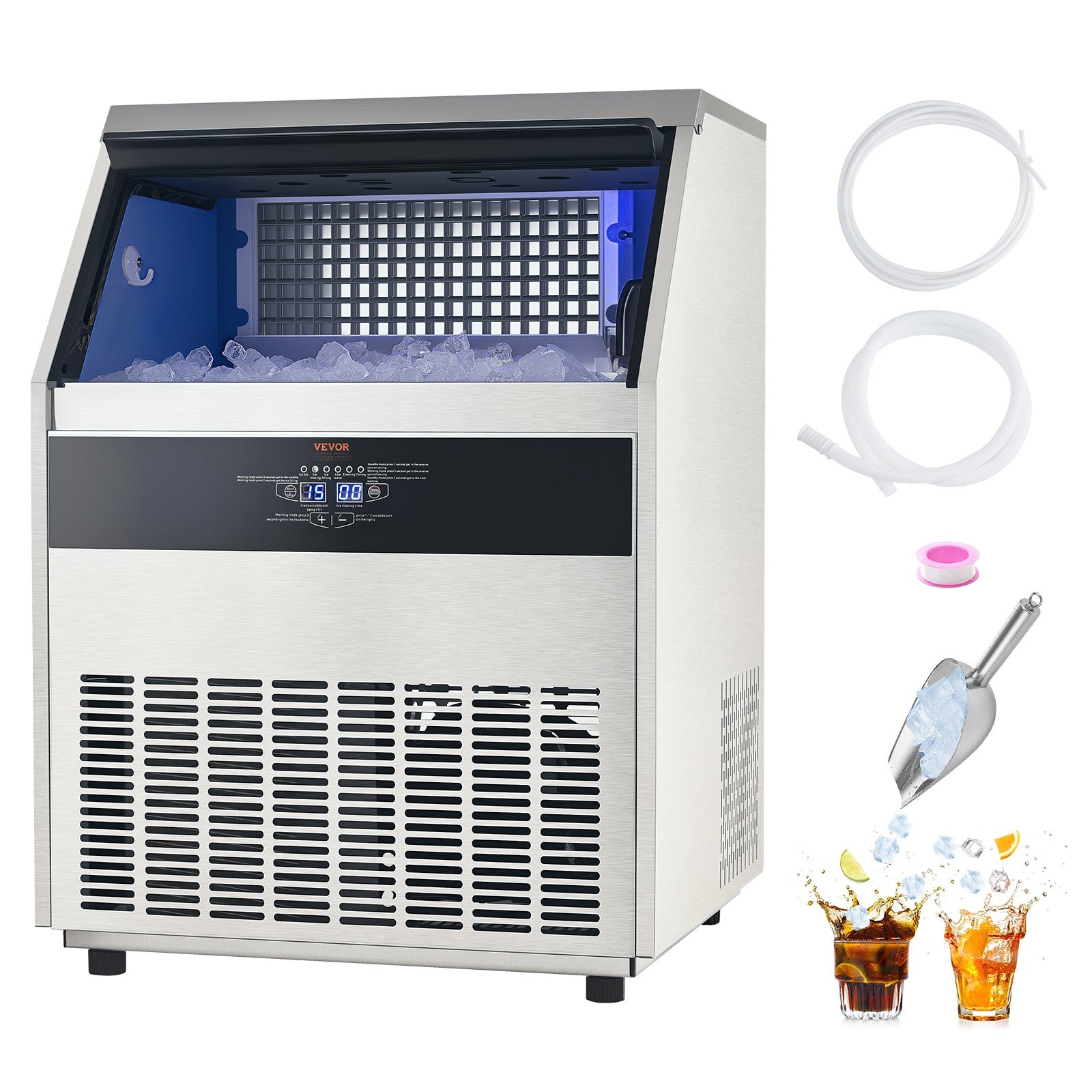 VEVOR Commercial Ice Maker Freestanding Cabinet Machine 265Lbs/24H 126 Ice Cubes