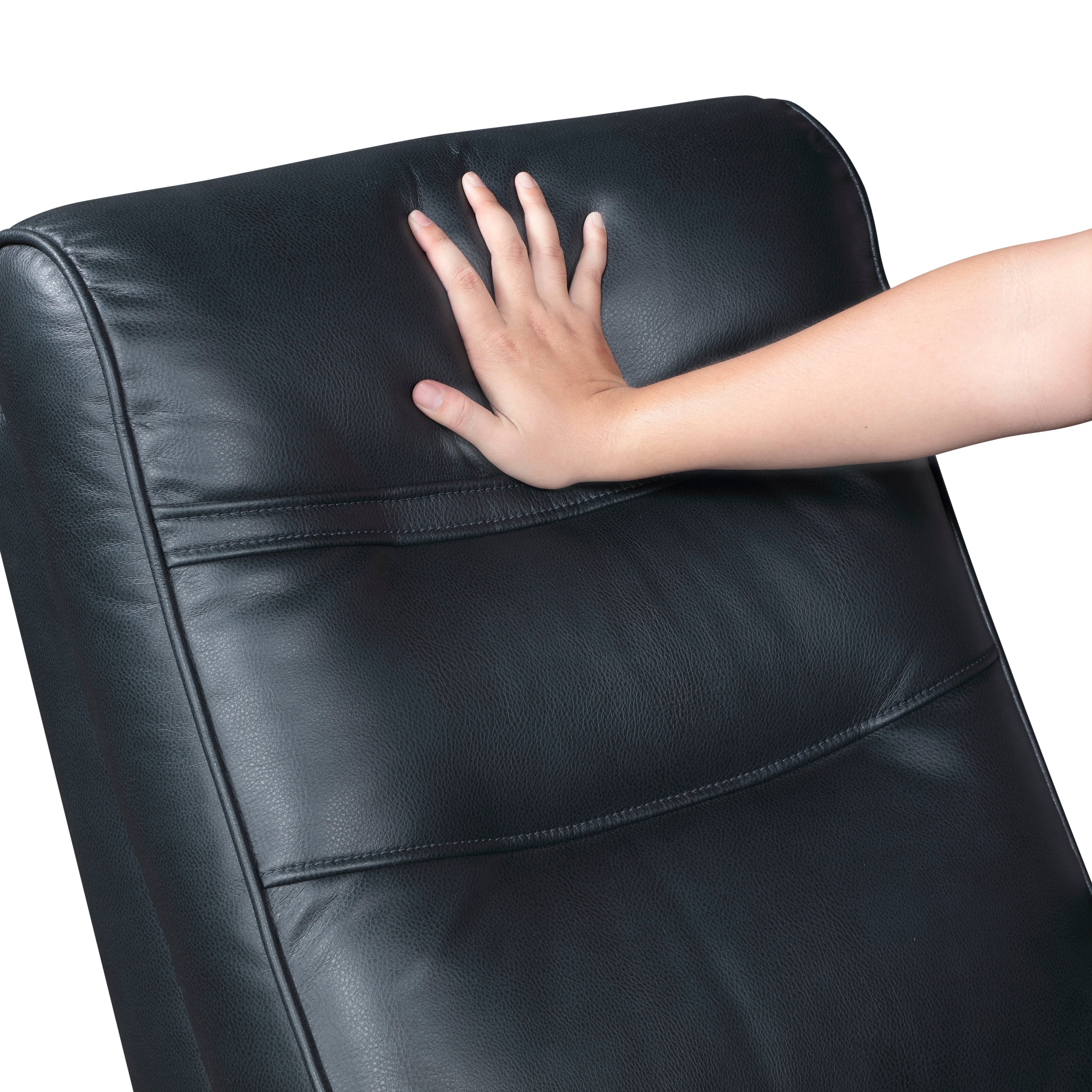 1pc Swivel Gliding Recliner Faux Leather Upholstered Solid Rubberwood Arms Luxurious Living Room Furniture, Navy