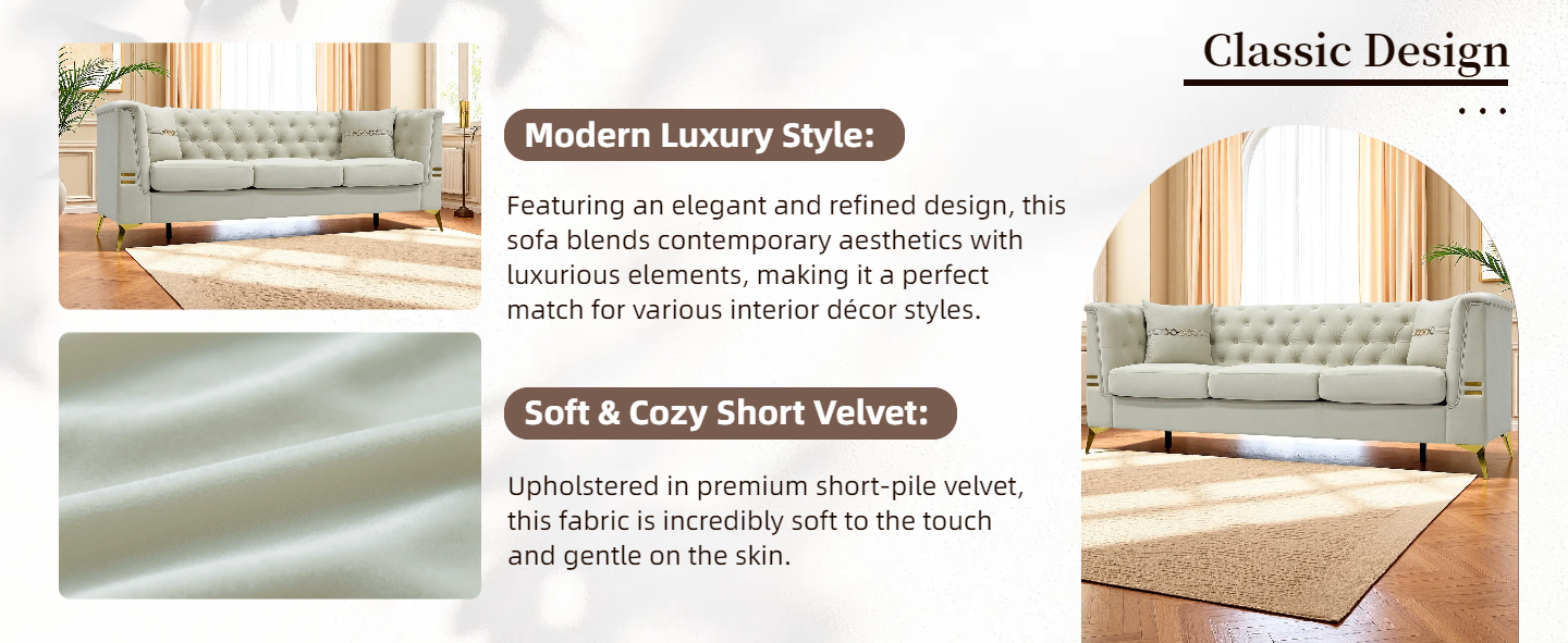 Modern Velvet Upholstered Sofa Set of 2