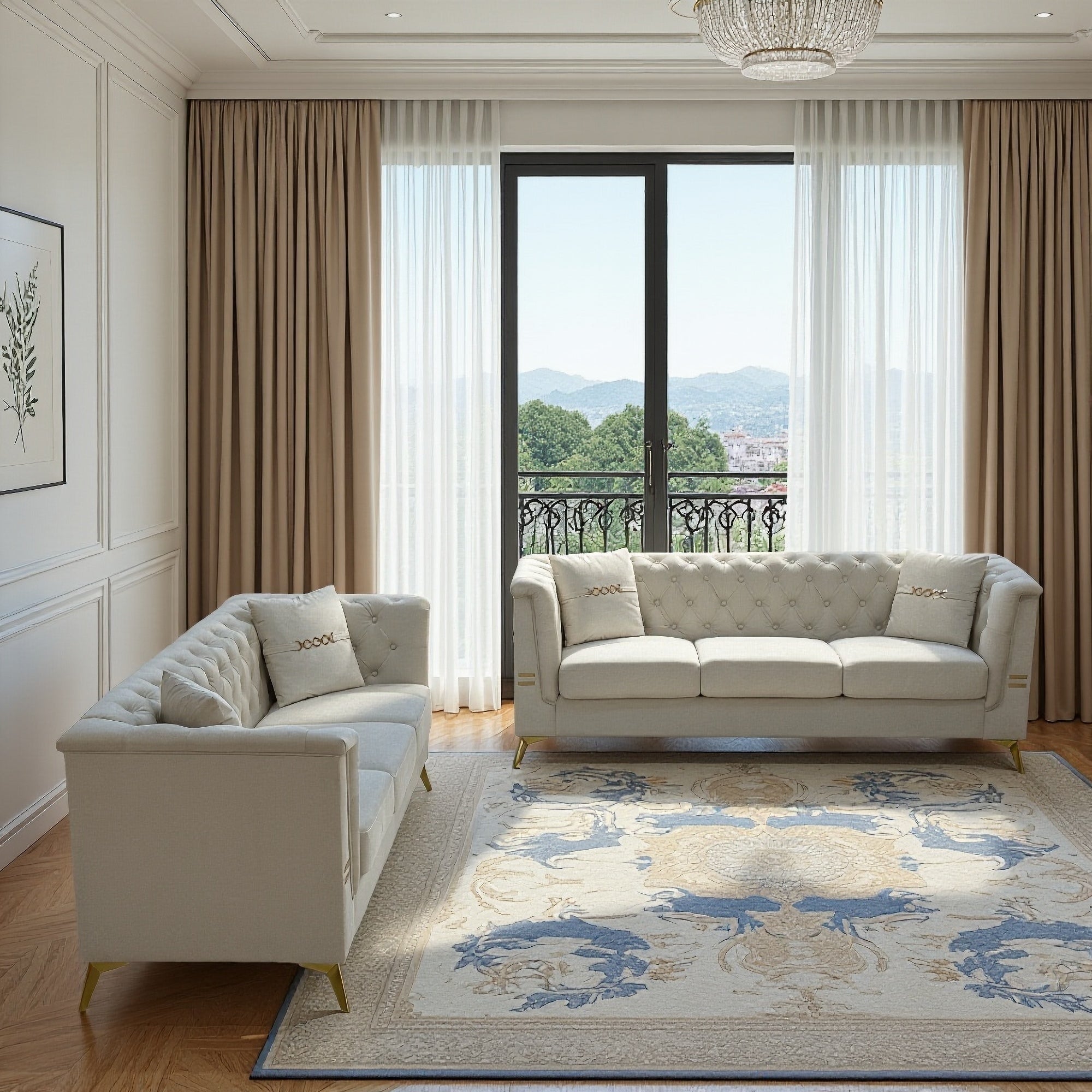 Modern Velvet Upholstered Sofa Set of 2