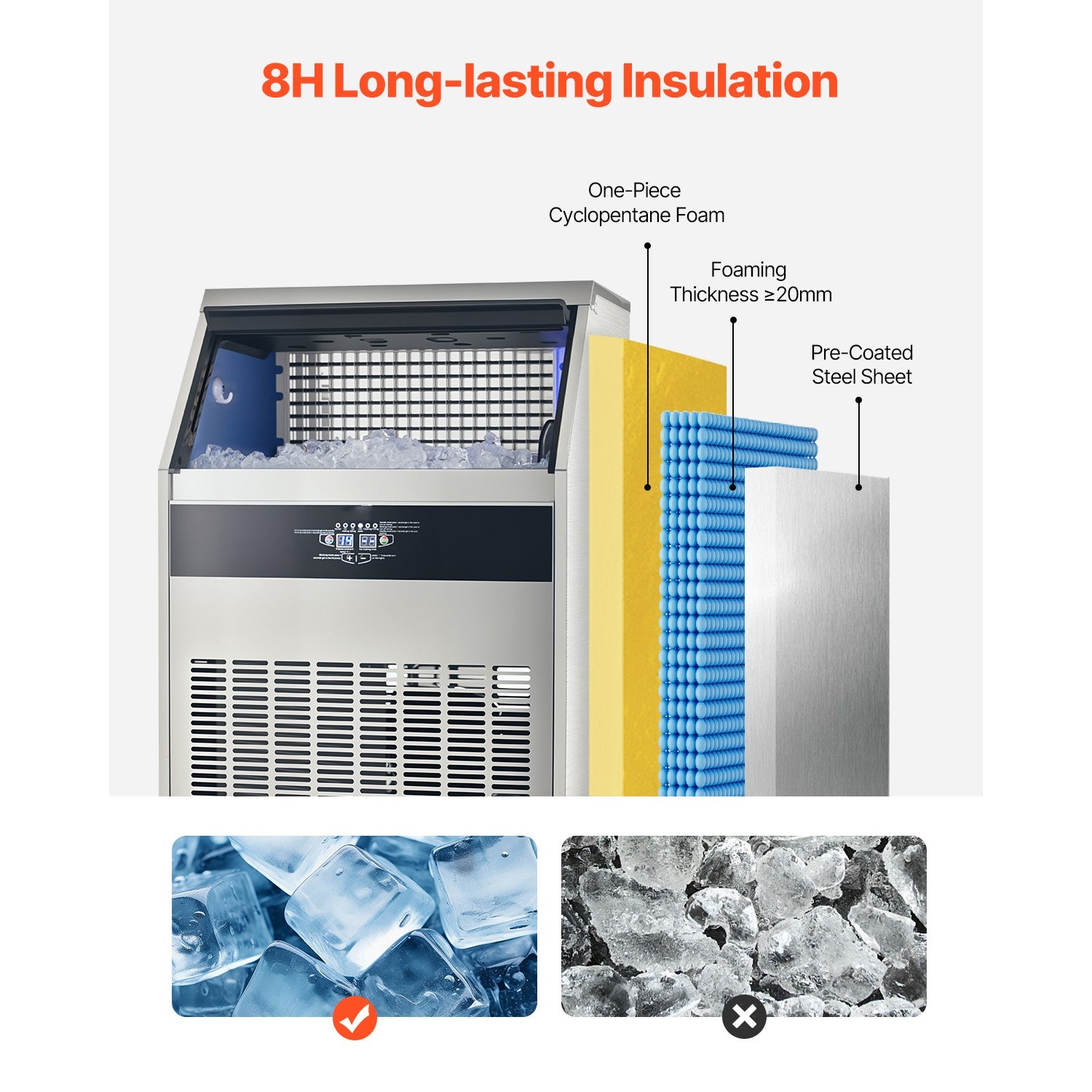 440Lbs/24H Commercial Ice Maker Freestanding Built-In Ice Machine W/Water Pump