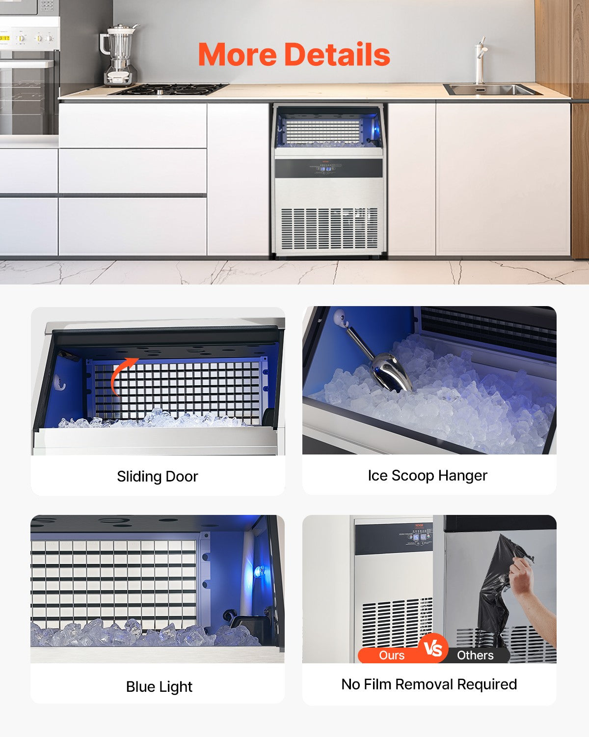 VEVOR Commercial Ice Maker Freestanding Cabinet Machine 440Lbs/24H 160 Ice Cubes