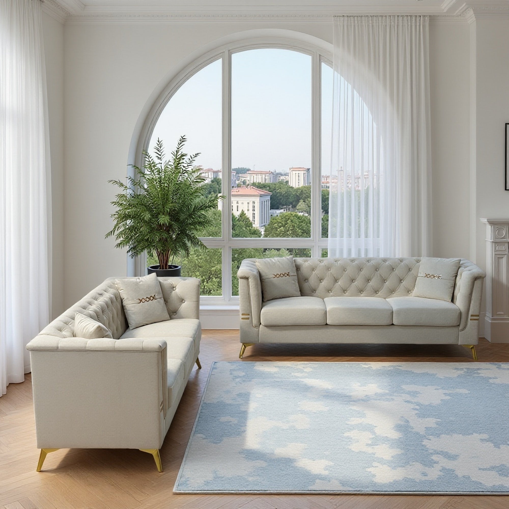 Modern Velvet Upholstered Sofa Set of 2