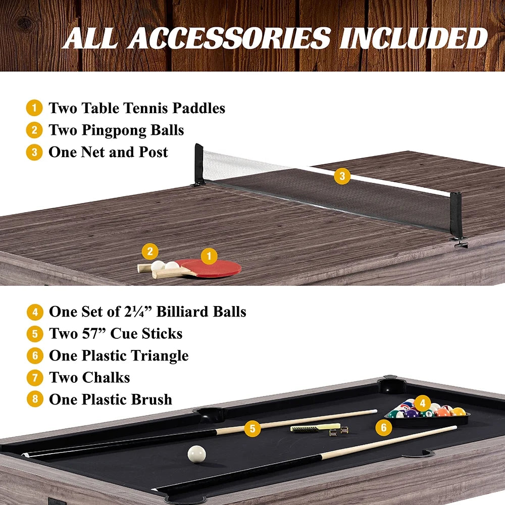 7 Ft. Monteray Pool Table, 3-In-1 Dining Top, Table Tennis with Accessories, Brown, by