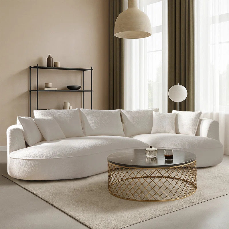 125" Modern Curved Sectional Sofa Couch with Chaise, Upholstery Boucle Sofa Couch with Pillows,Sectional Boucle Fabric Couch for Living Room