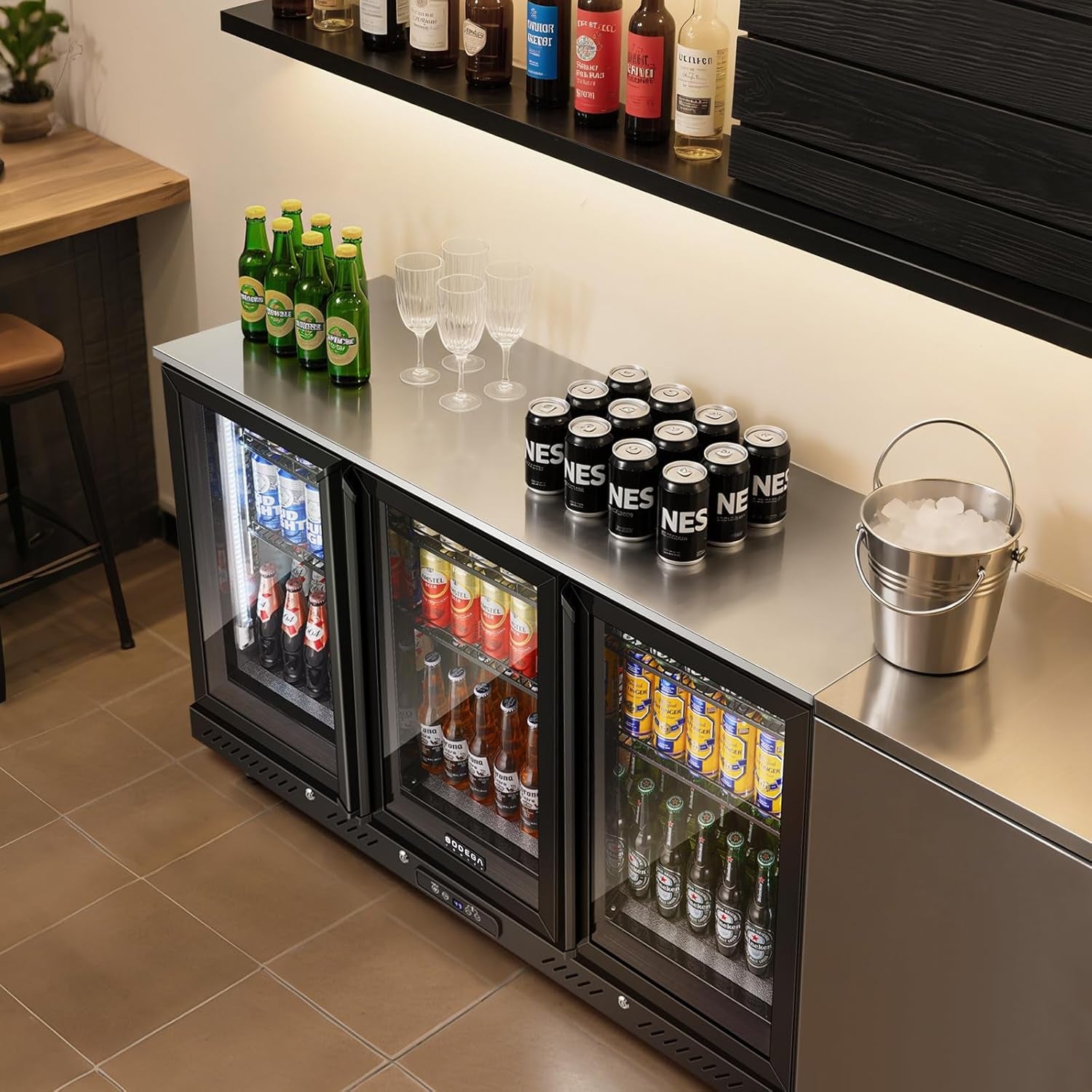 COOLER Commercial Bar Cooler with 3 Glass Doors,12 Cu.Ft Counter Height Back Bev
