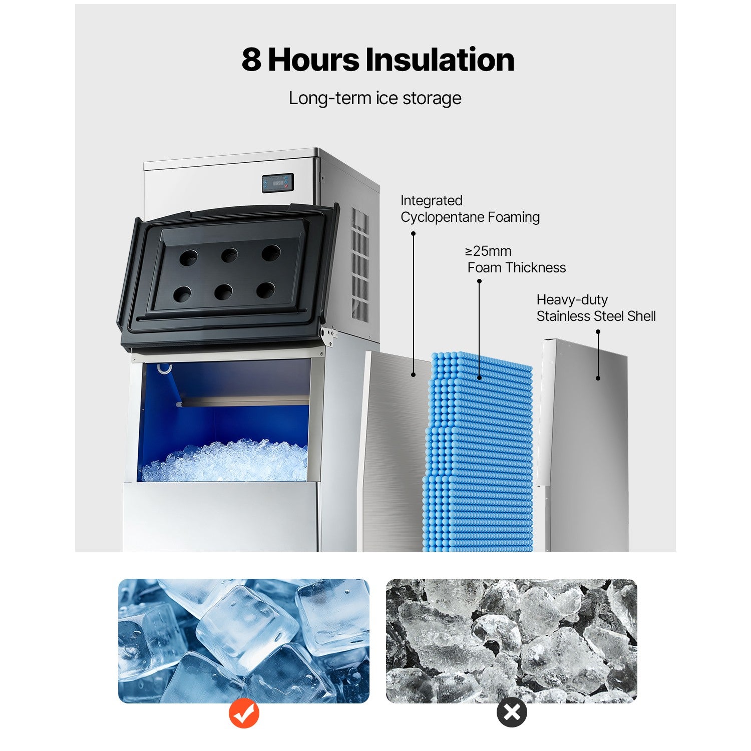 Uimoso Commercial Ice Maker 650LBS/24H Industrial Ice Machine Self-Cleaning