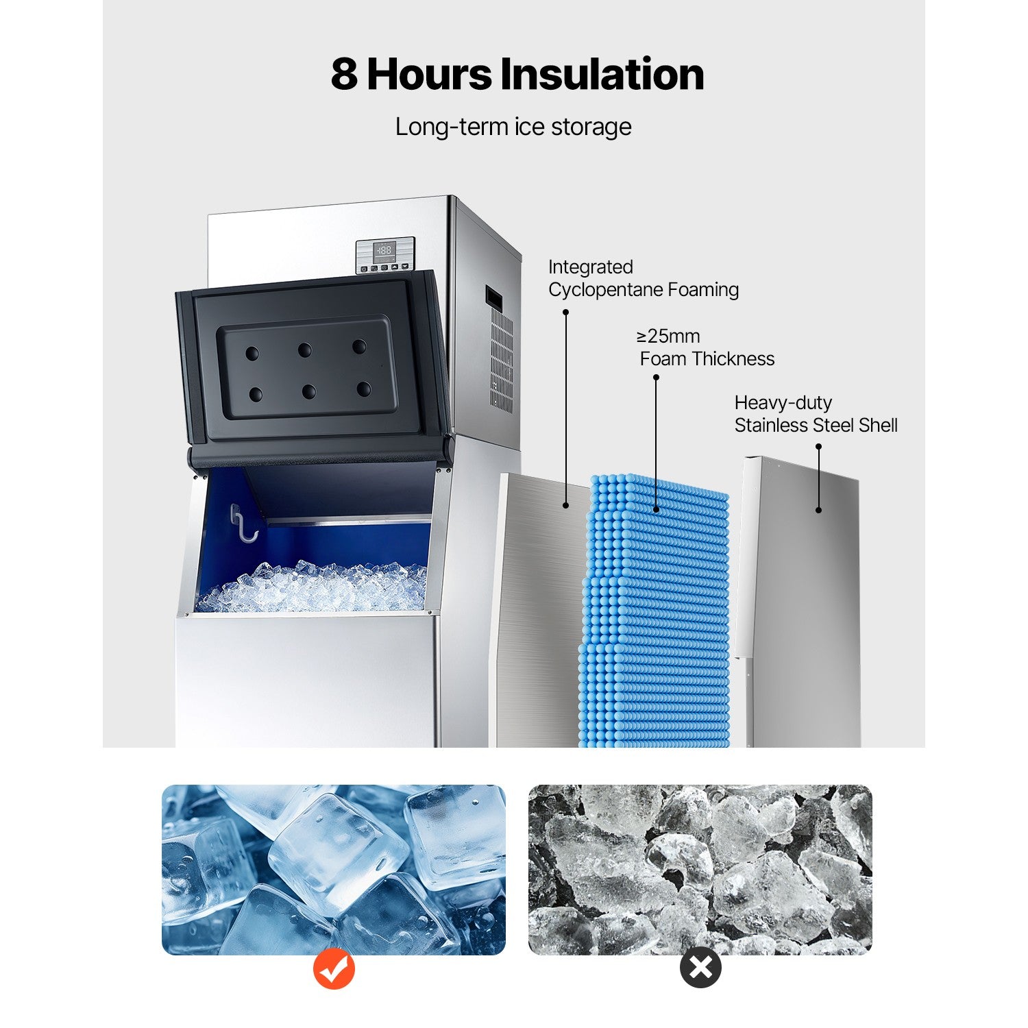 Uimoso Commercial Ice Maker Machine 400LBS Daily Output with 300LBS Storage
