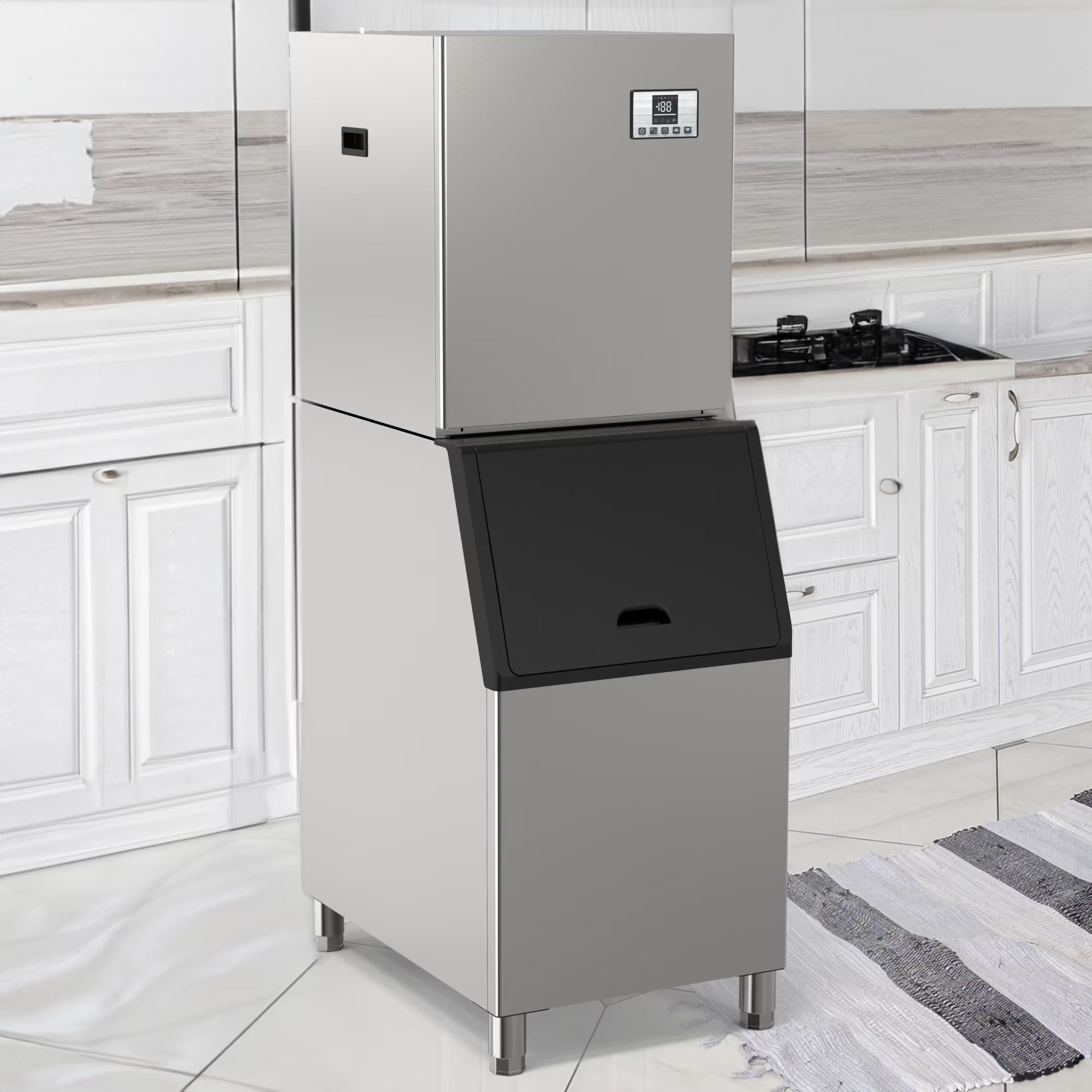 Commercial Ice Maker Machine 550LBS/24H, with 300LBS Storage Bin,Stainless Steel Ice Machine with Ice Scoop & Ice Bucket