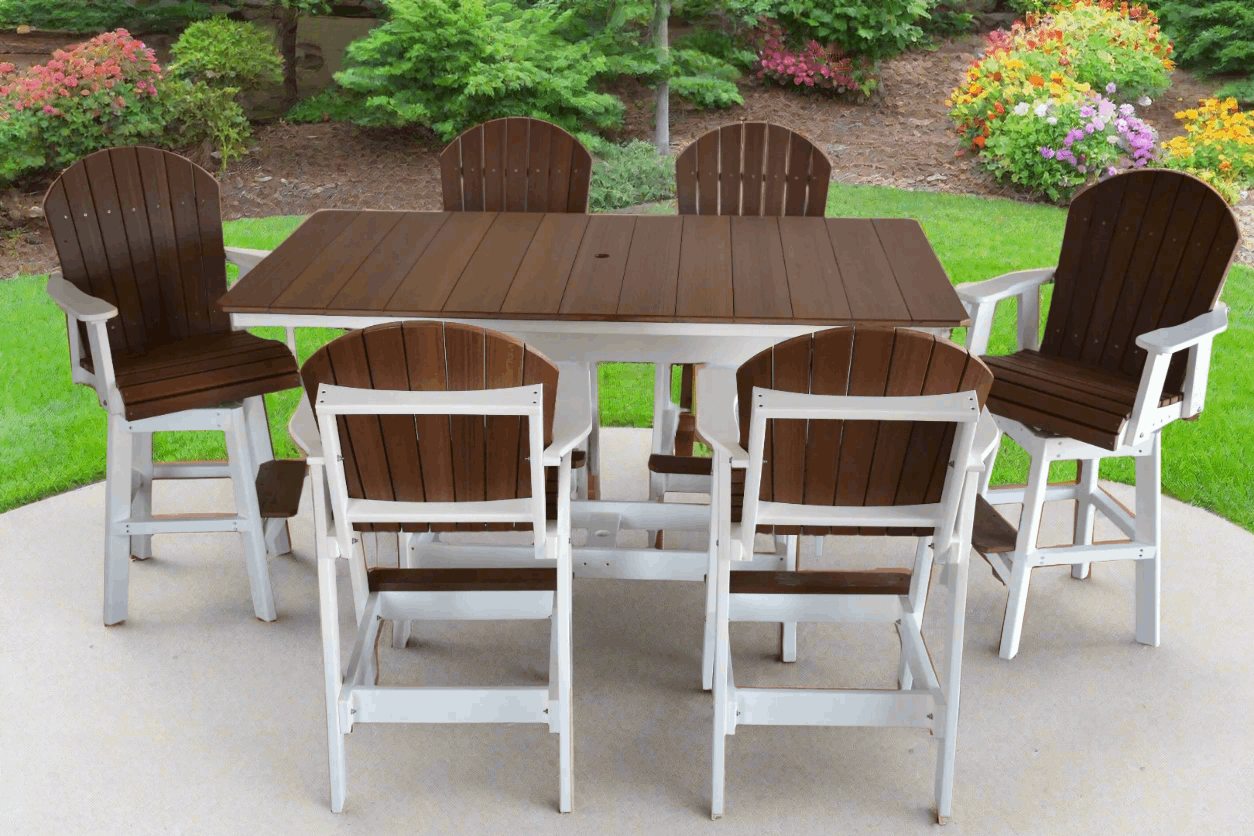 7 pc Table Set - 6' Rectangular Table with 2x Swivel Adirondack Chairs & 4x  Adirondack Chairs - In Dining, Counter &  Bar Height