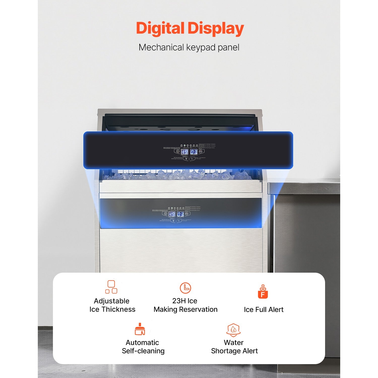 440Lbs/24H Commercial Ice Maker Freestanding Built-In Ice Machine W/Water Pump