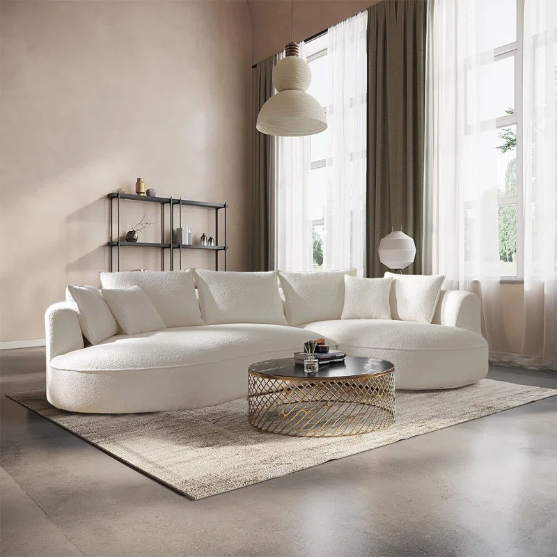125" Modern Curved Sectional Sofa Couch with Chaise, Upholstery Boucle Sofa Couch with Pillows,Sectional Boucle Fabric Couch for Living Room