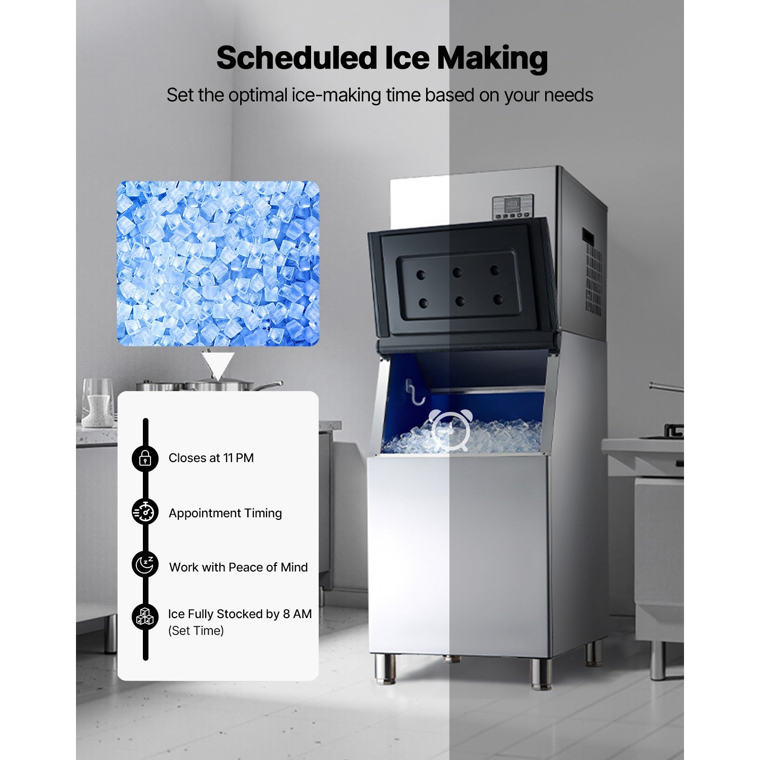 Uimoso Commercial Ice Maker Machine 400LBS Daily Output with 300LBS Storage