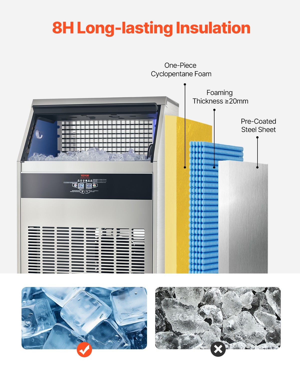 VEVOR Commercial Ice Maker Freestanding Cabinet Machine 440Lbs/24H 160 Ice Cubes