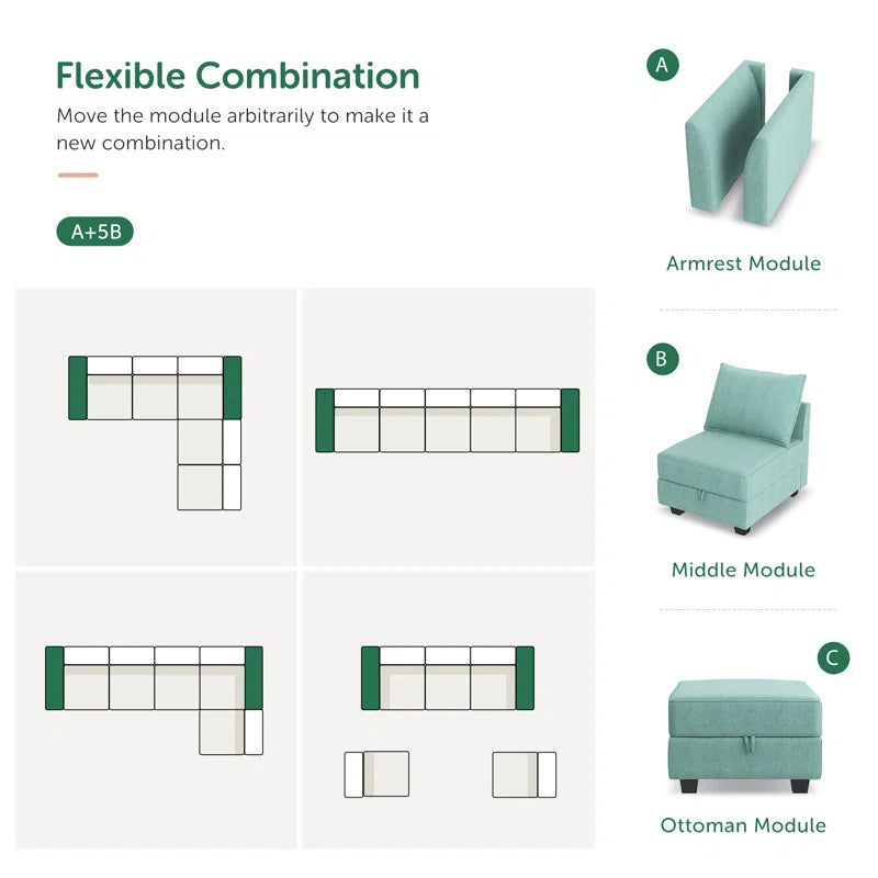L-Shaped Modular Sectional Couch Reversible Modular Upholstered Sofa