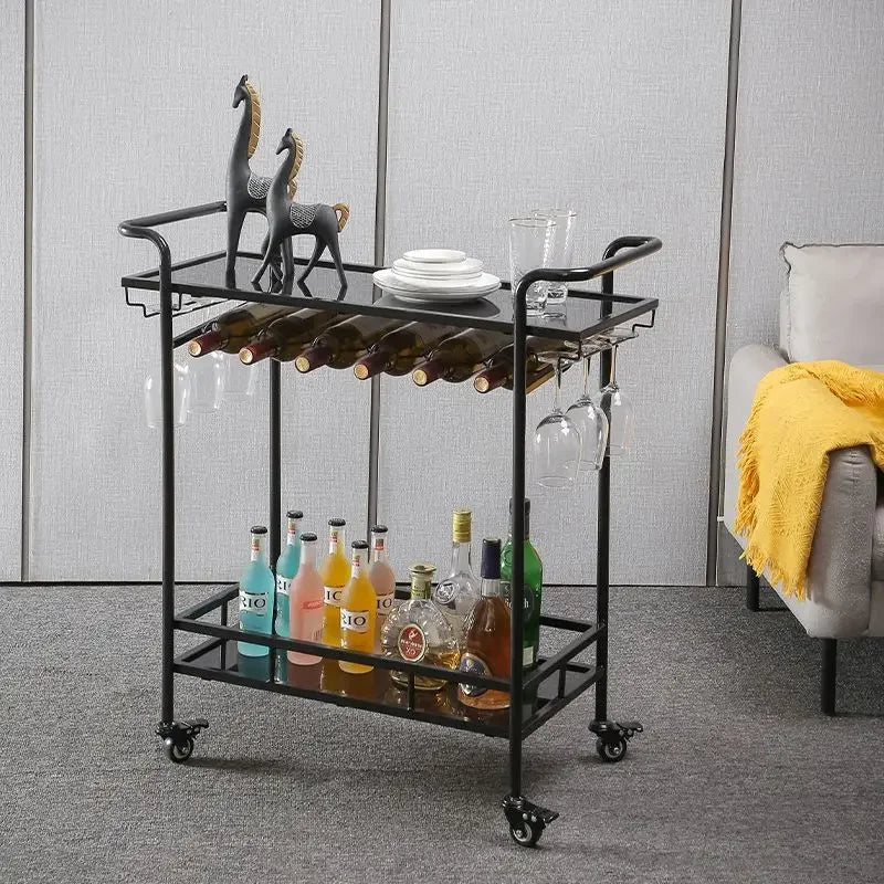 DecorBites™ Drinks Trolley with Wine Rack, Glass Holder, Cup Holder, 2 Racks - Black Gold