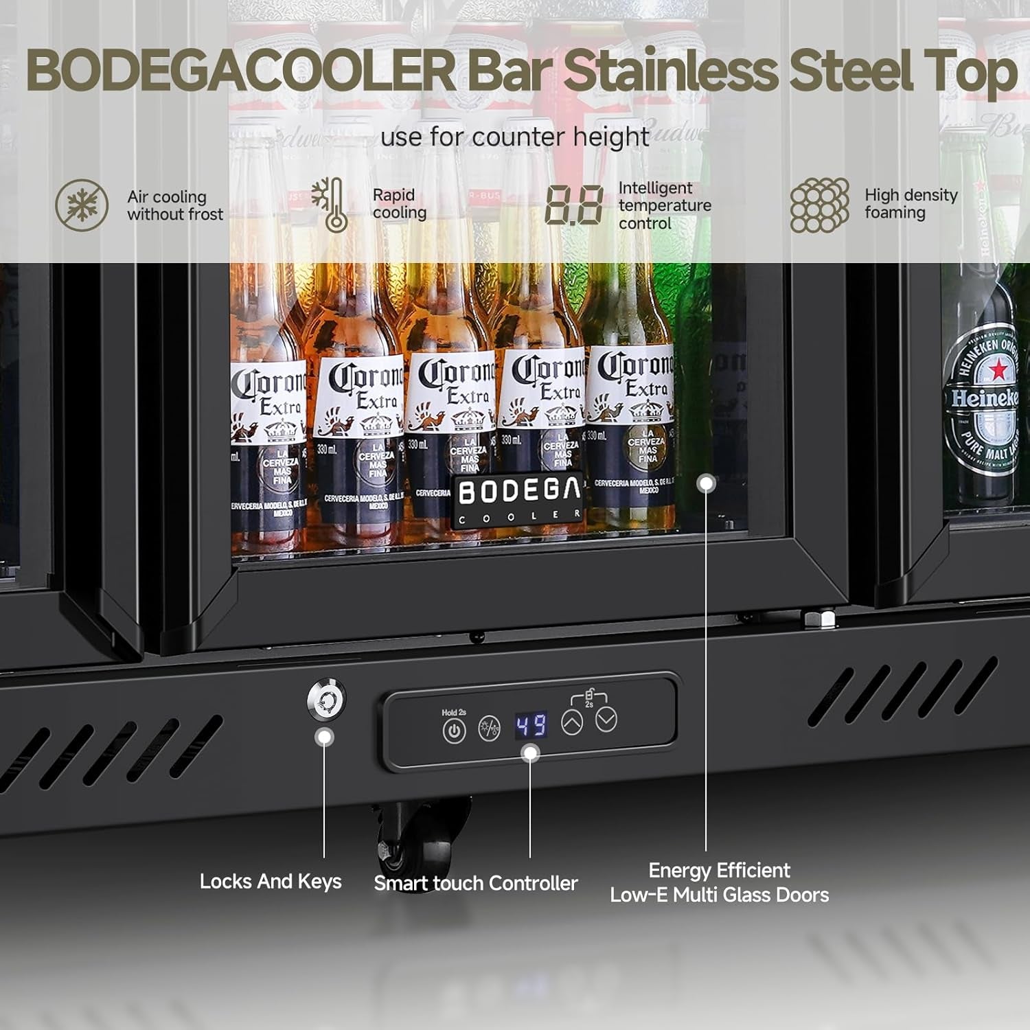 COOLER Commercial Bar Cooler with 3 Glass Doors,12 Cu.Ft Counter Height Back Bev