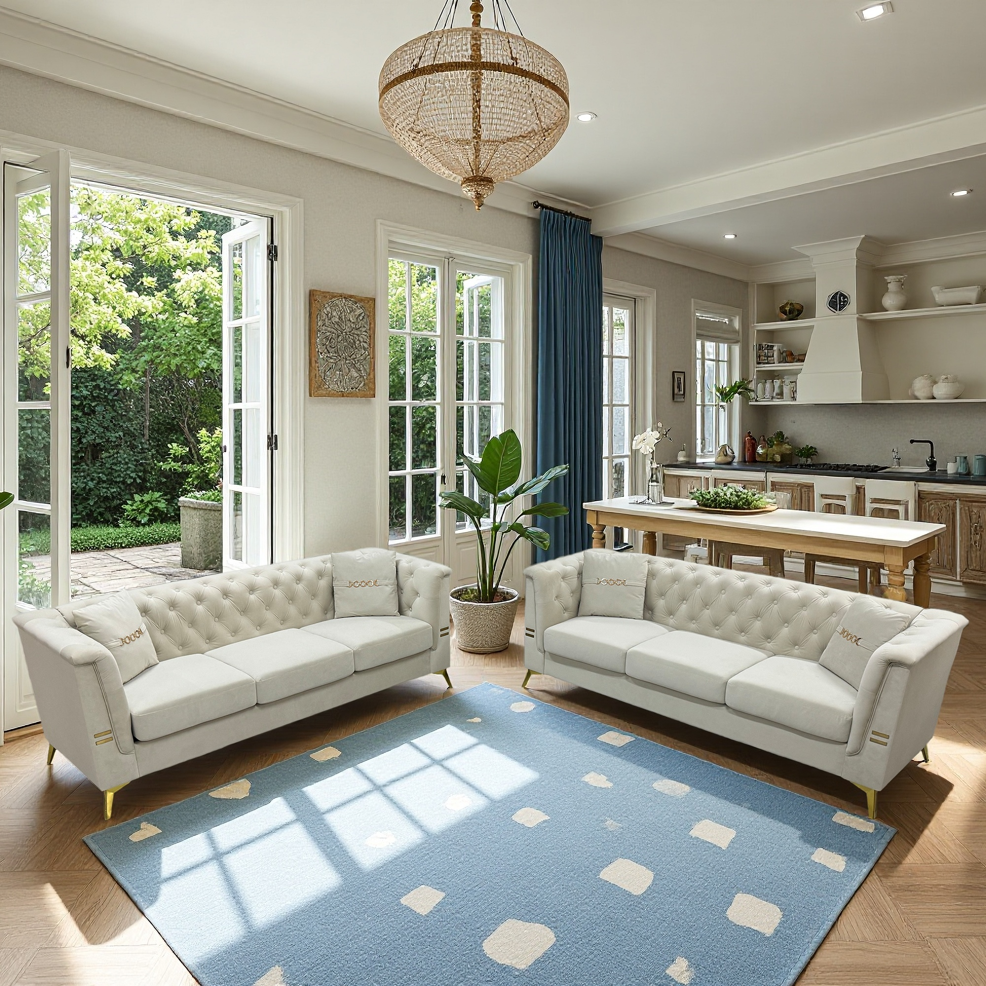 Modern Velvet Upholstered Sofa Set of 2