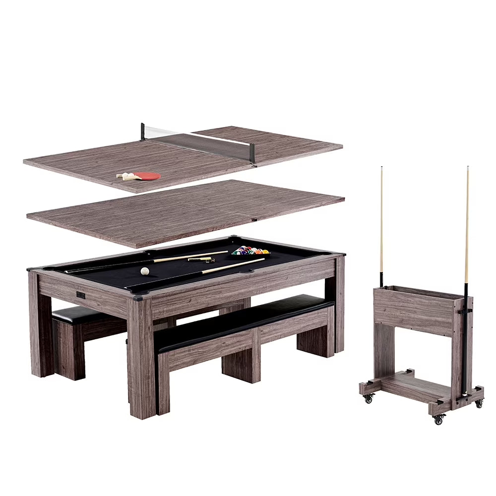 7 Ft. Monteray Pool Table, 3-In-1 Dining Top, Table Tennis with Accessories, Brown, by