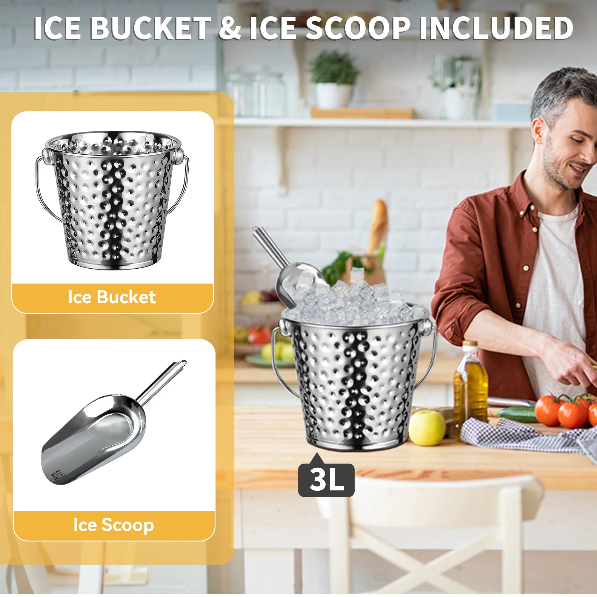 Commercial Ice Maker Machine 550LBS/24H, with 300LBS Storage Bin,Stainless Steel Ice Machine with Ice Scoop & Ice Bucket