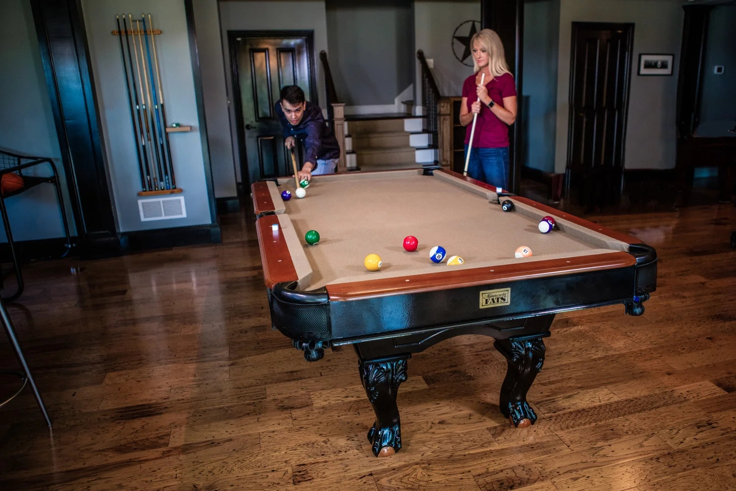 8' Covington Billiard Table with Carved Solid-Wood Legs and Antiqued Wood Finish