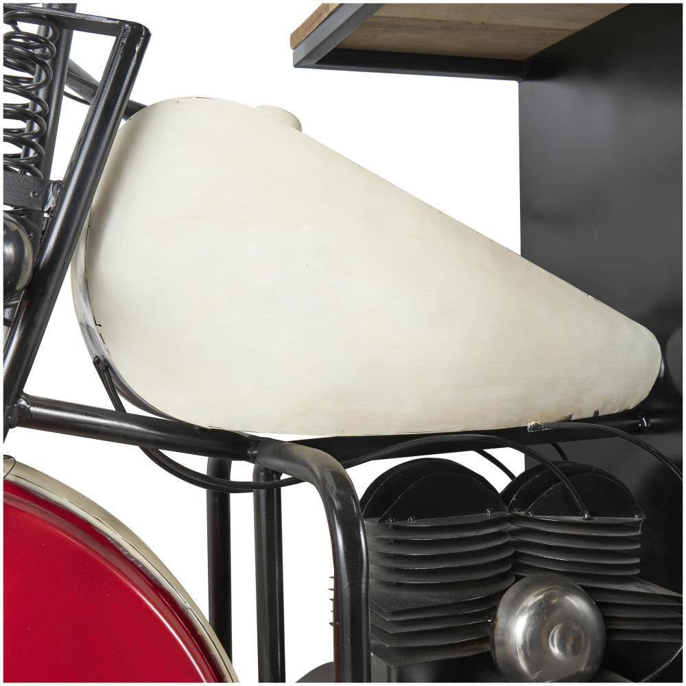Jones 41 In. Red Metal Vintage Style 10 Bottle Motorcycle Bar with Wood Bar Top and Red Accents