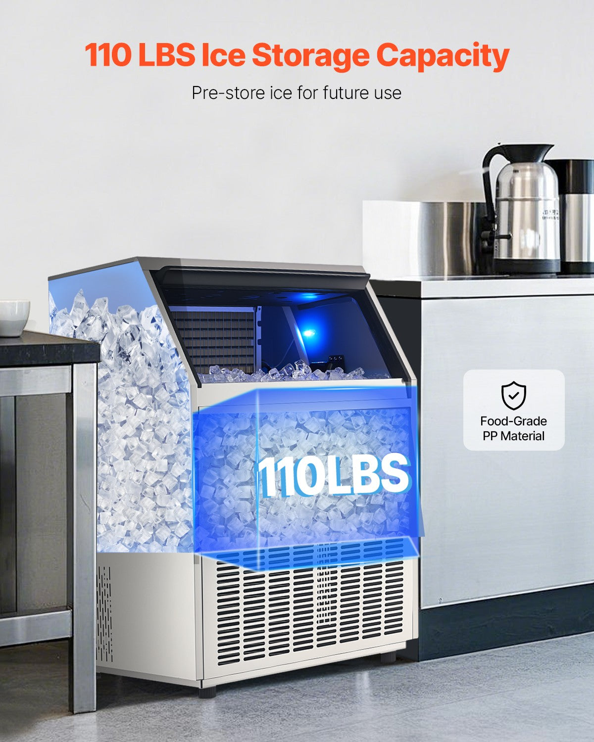 VEVOR Commercial Ice Maker Freestanding Cabinet Machine 440Lbs/24H 160 Ice Cubes