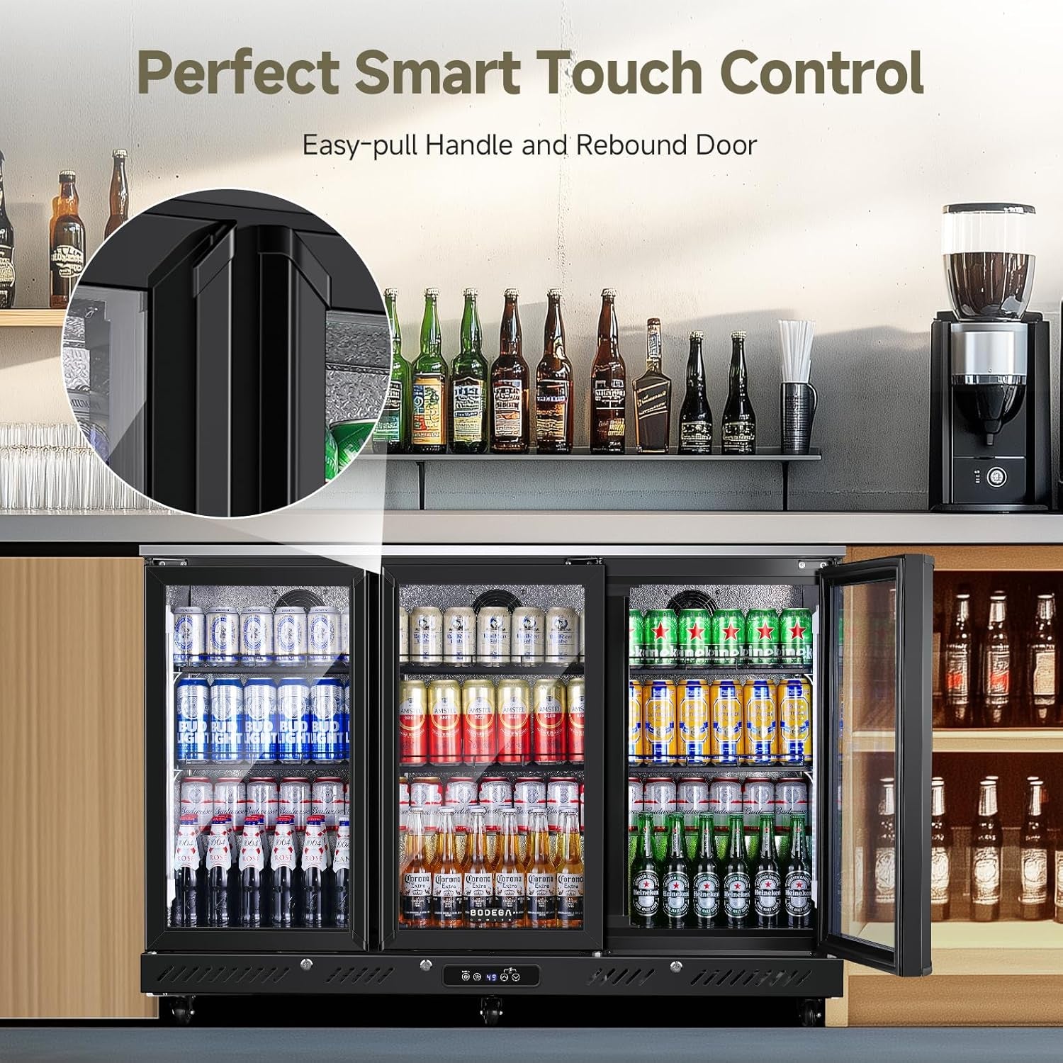 COOLER Commercial Bar Cooler with 3 Glass Doors,12 Cu.Ft Counter Height Back Bev