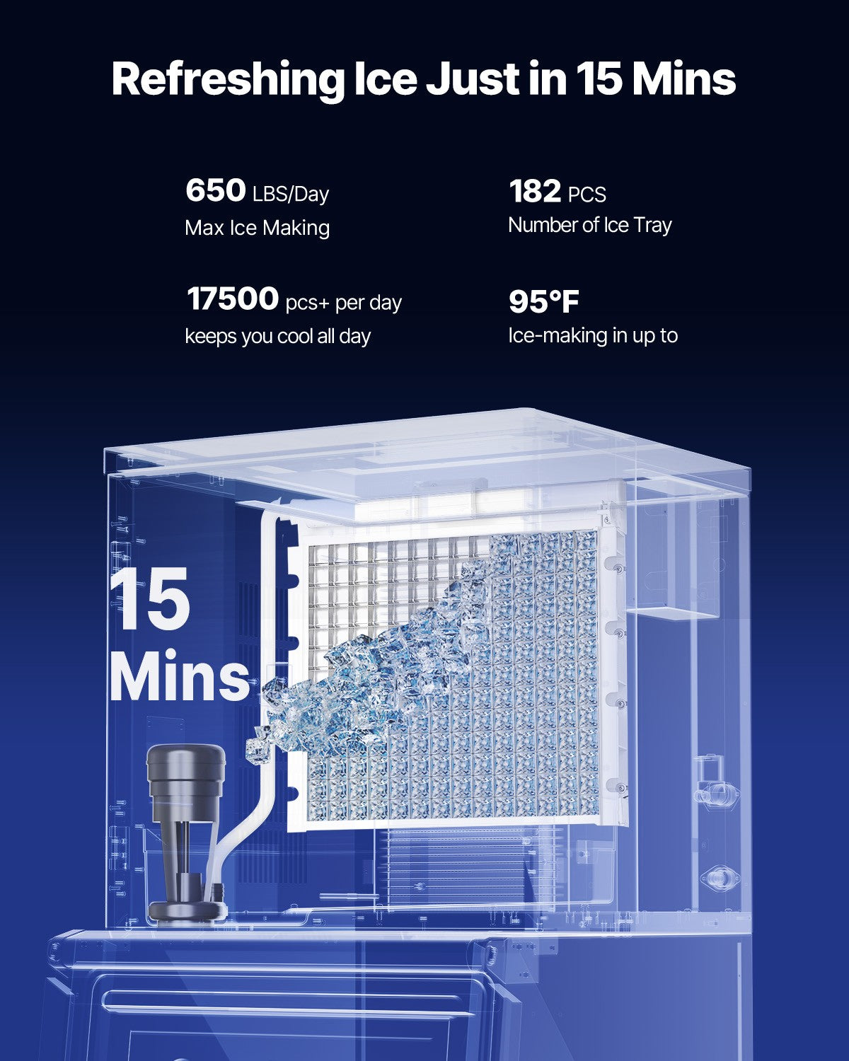 Uimoso Commercial Ice Maker 650LBS/24H Industrial Ice Machine Self-Cleaning