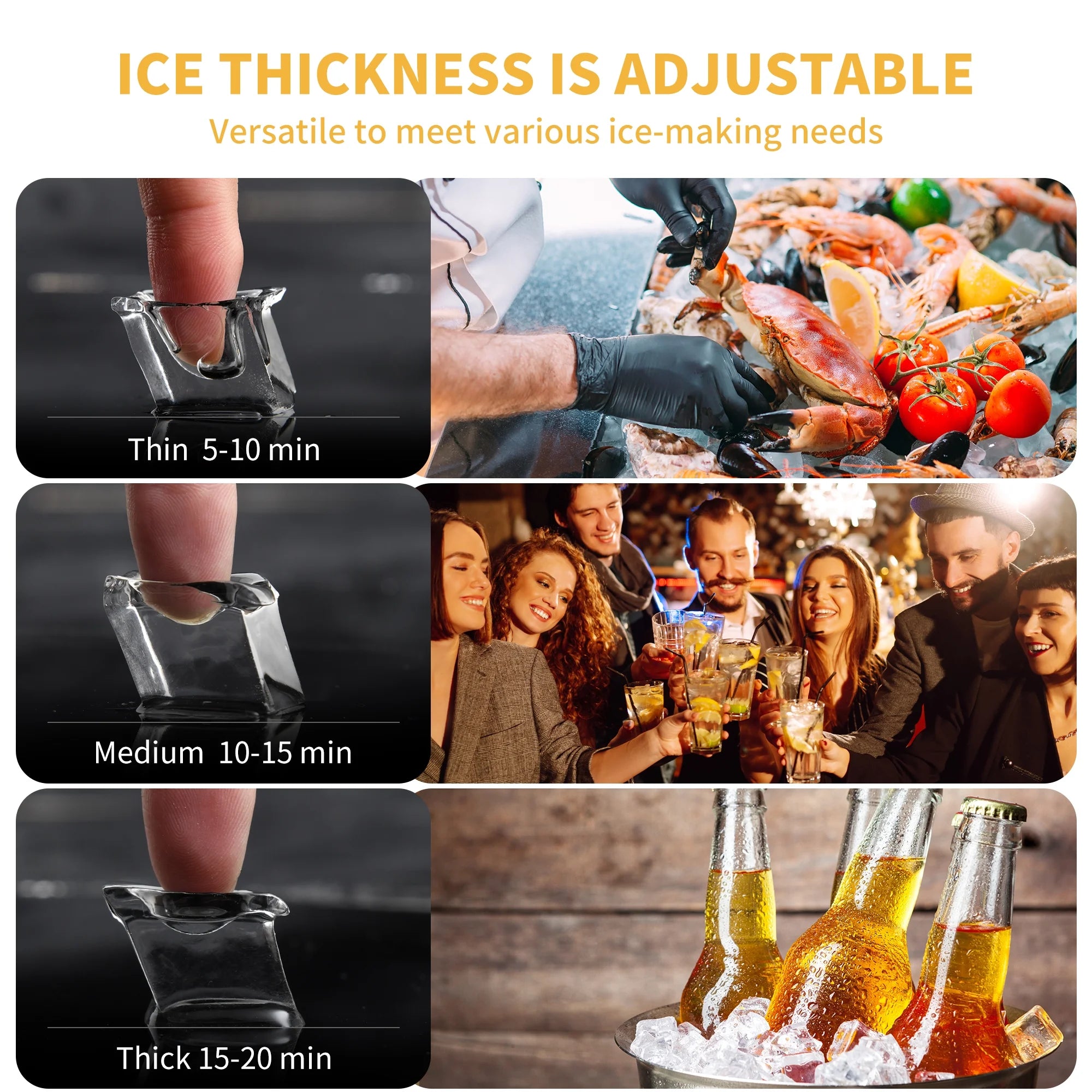 Commercial Ice Maker Machine 550LBS/24H, with 300LBS Storage Bin,Stainless Steel Ice Machine with Ice Scoop & Ice Bucket