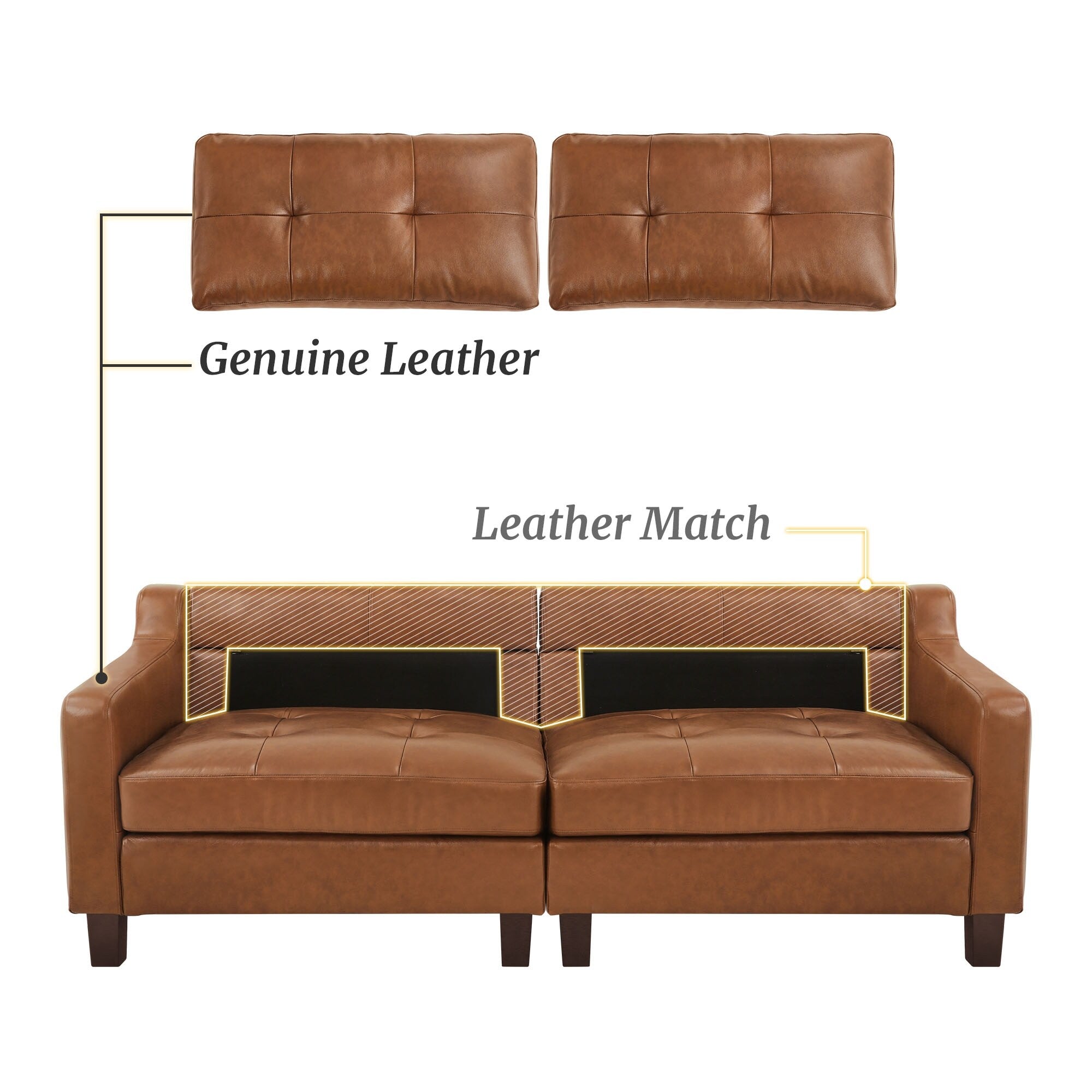 Genuine Leather Sofa Tufted Sectional Couch with Removable Cushions