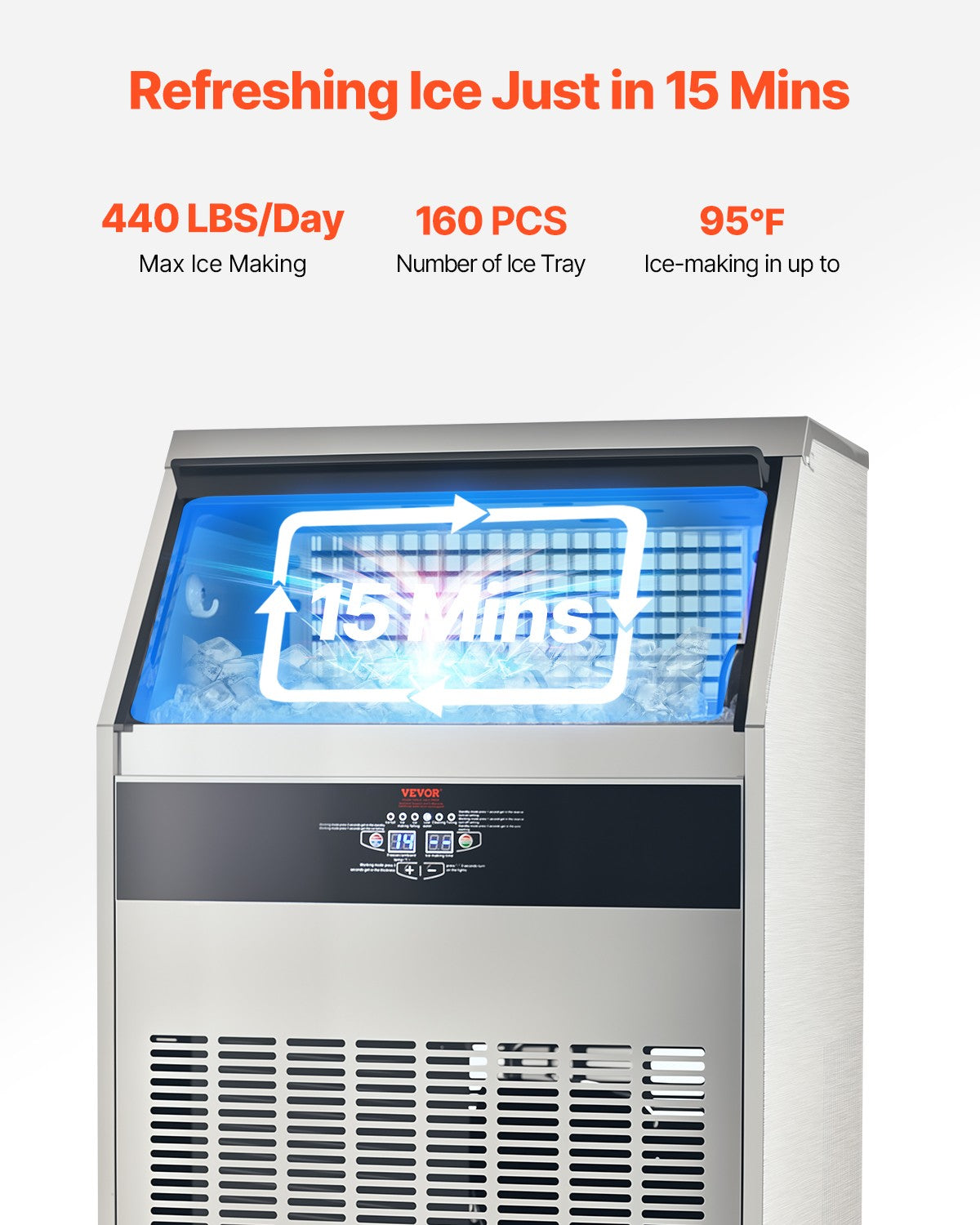 VEVOR Commercial Ice Maker Freestanding Cabinet Machine 440Lbs/24H 160 Ice Cubes