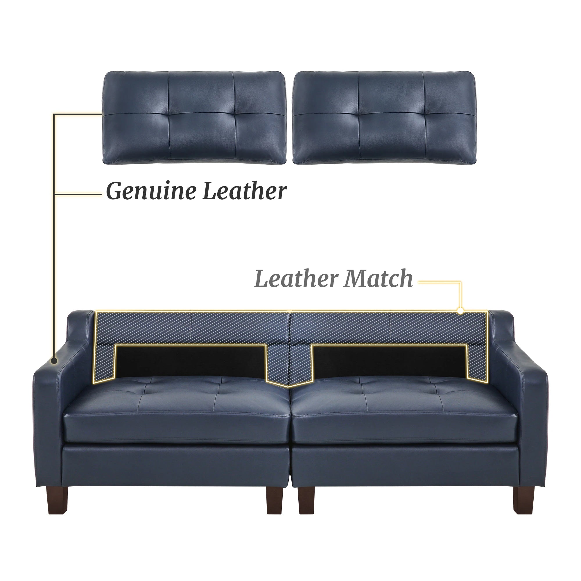 Genuine Leather Sofa Tufted Sectional Couch with Removable Cushions